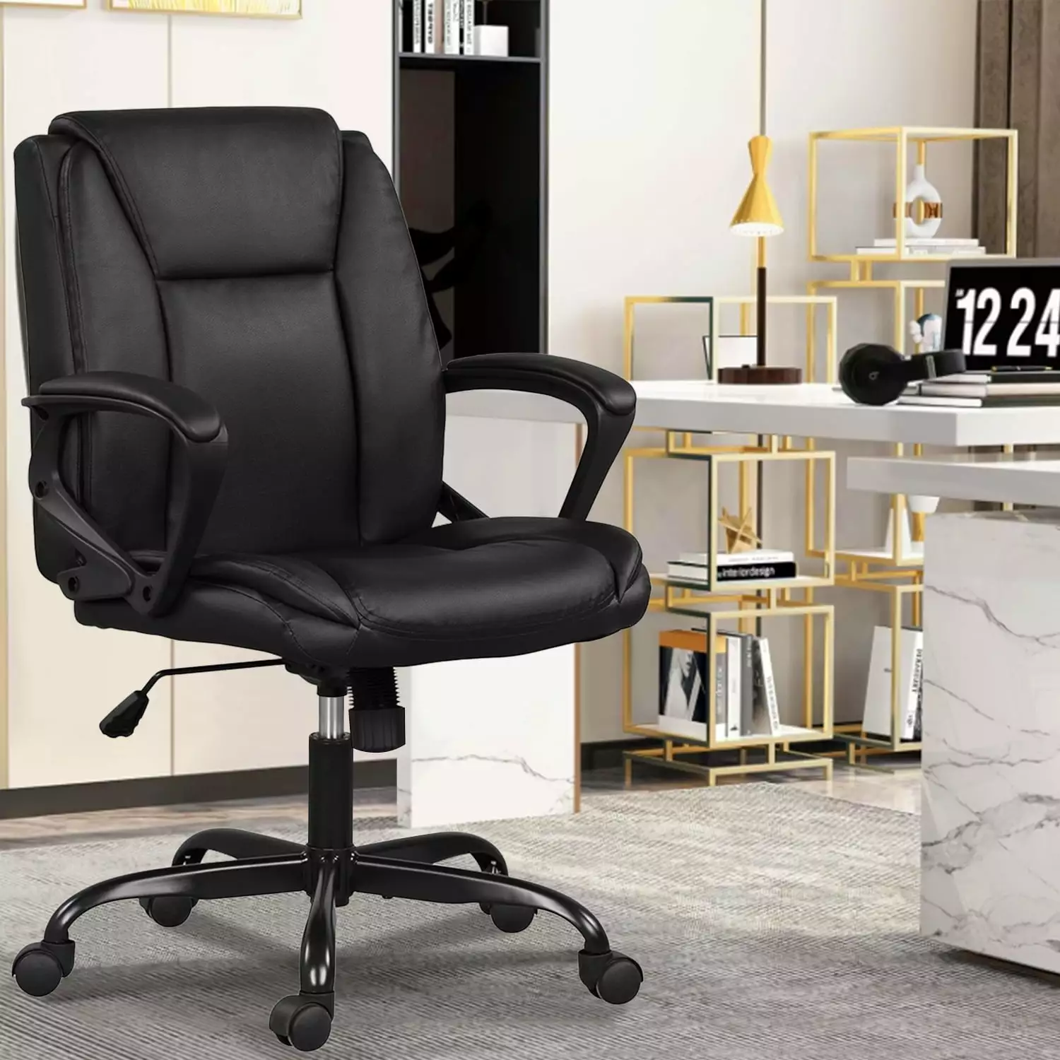 Dkelincs Executive Leather Office Chair 250lbs Capacity Lumbar Support Black