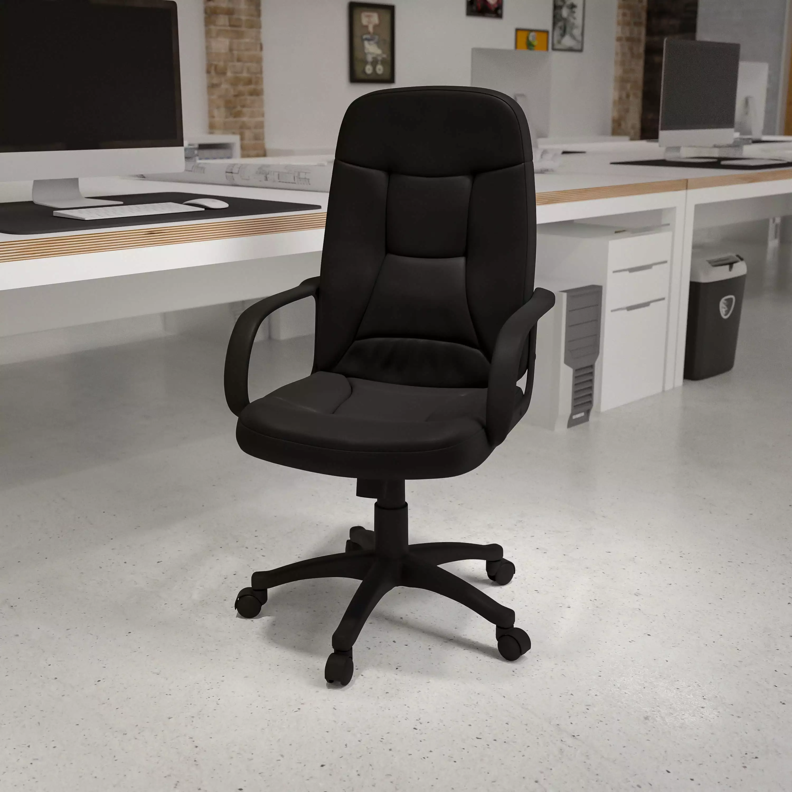 Emma + Oliver High Back Black Glove Vinyl Executive Swivel Office Chair Arms