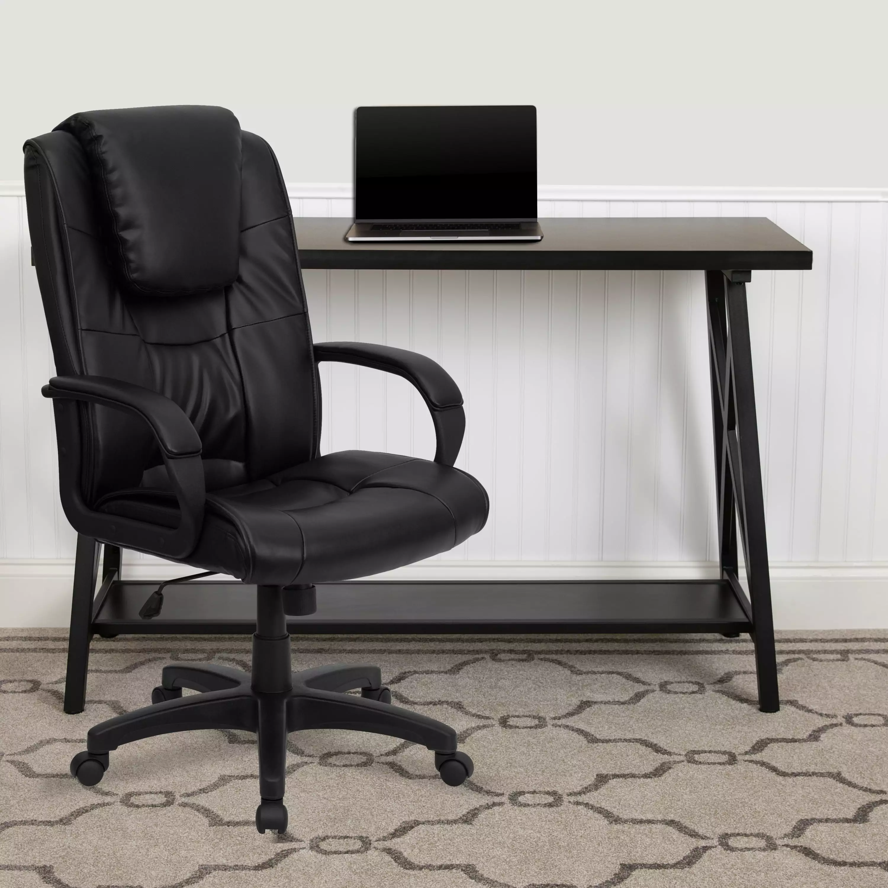Emma + Oliver High Back Black LeatherSoft Oversized Headrest Executive Swivel Office Chair