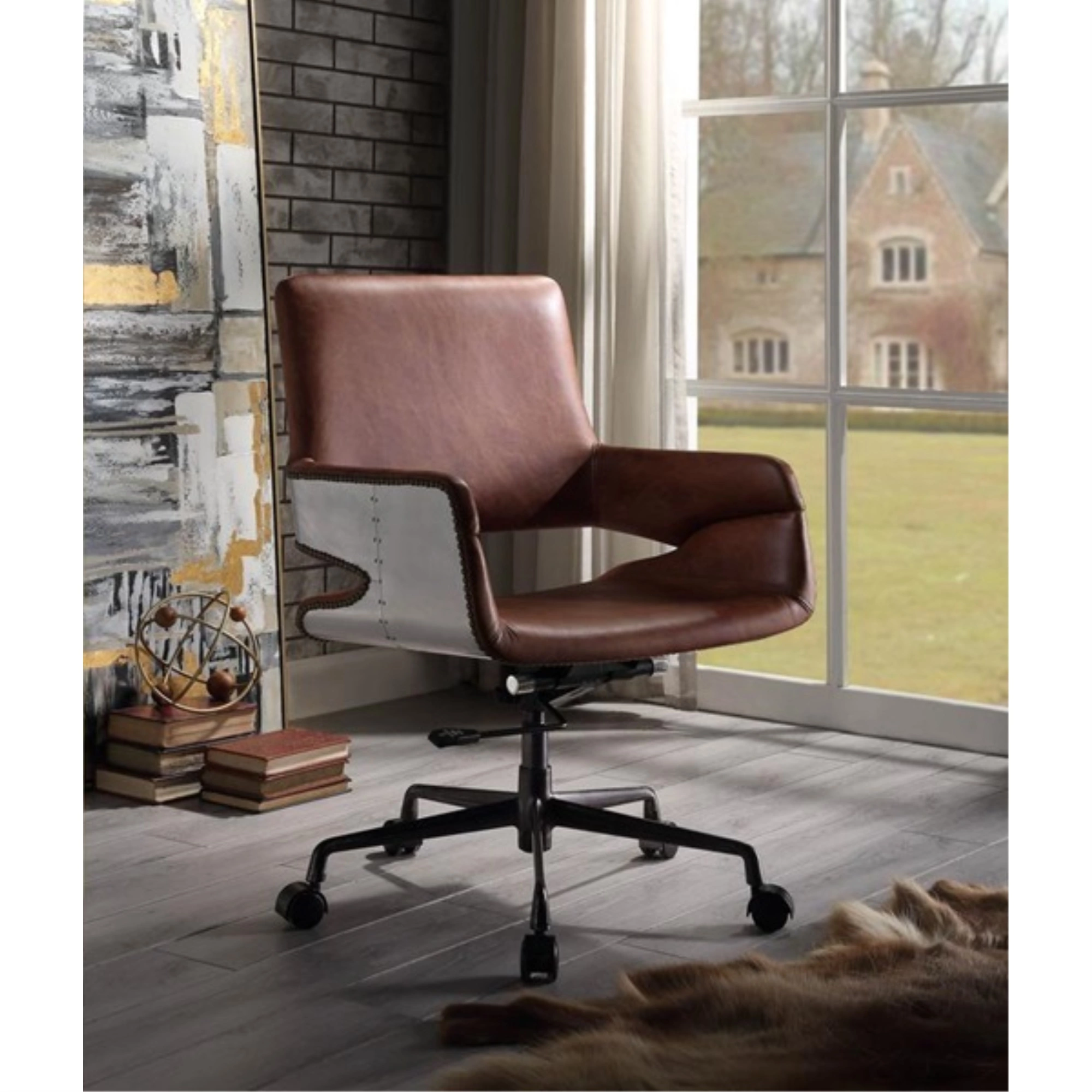 Ergode Executive Office Chair Vintage Cocoa Top Grain Leather High Back Manager Chair
