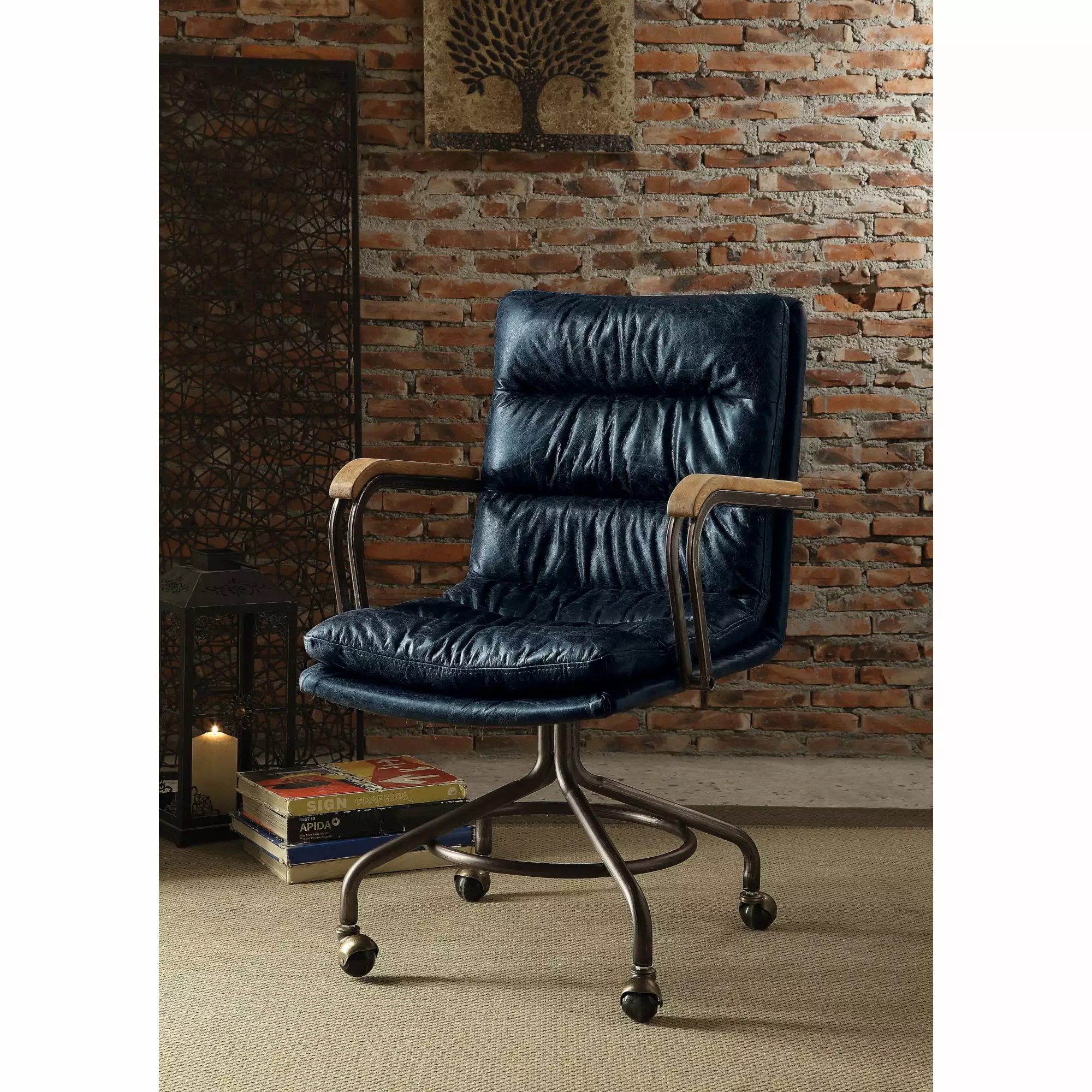 Ergode Vintage Blue Top Grain Leather Executive Office Chair