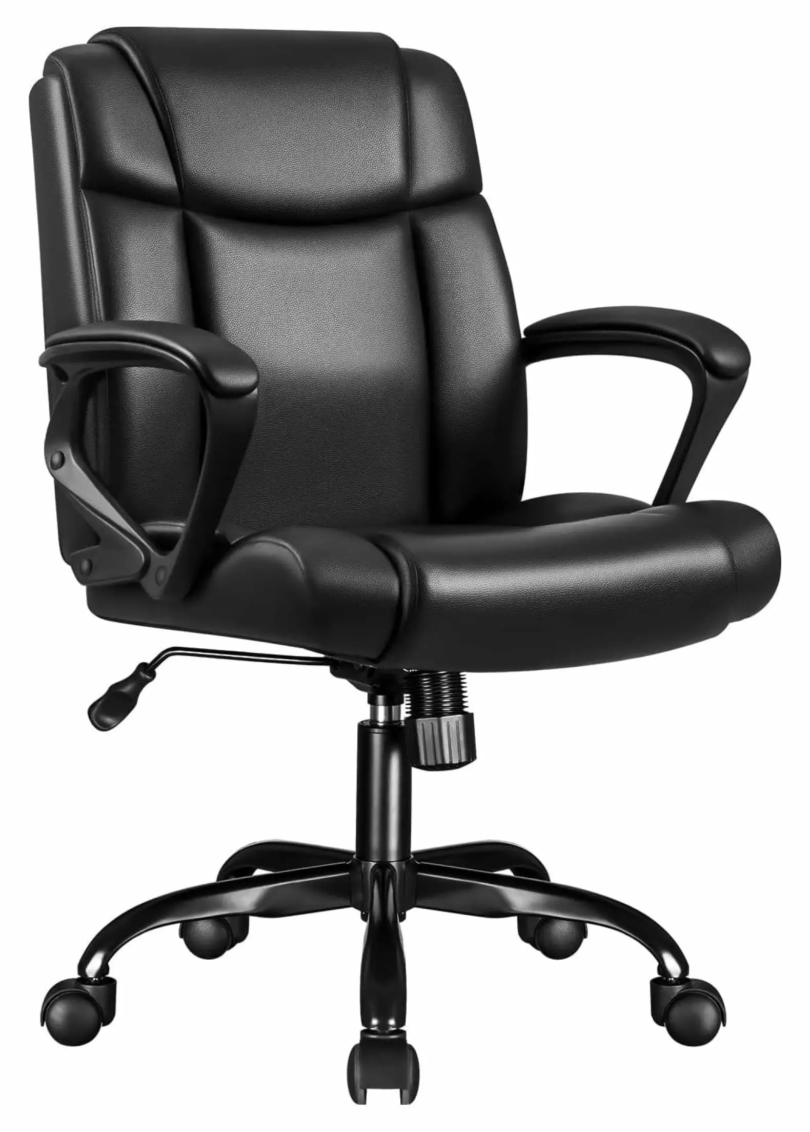 Black PU Leather Executive Office Chair Lumbar Support and Armrests Exlonjet