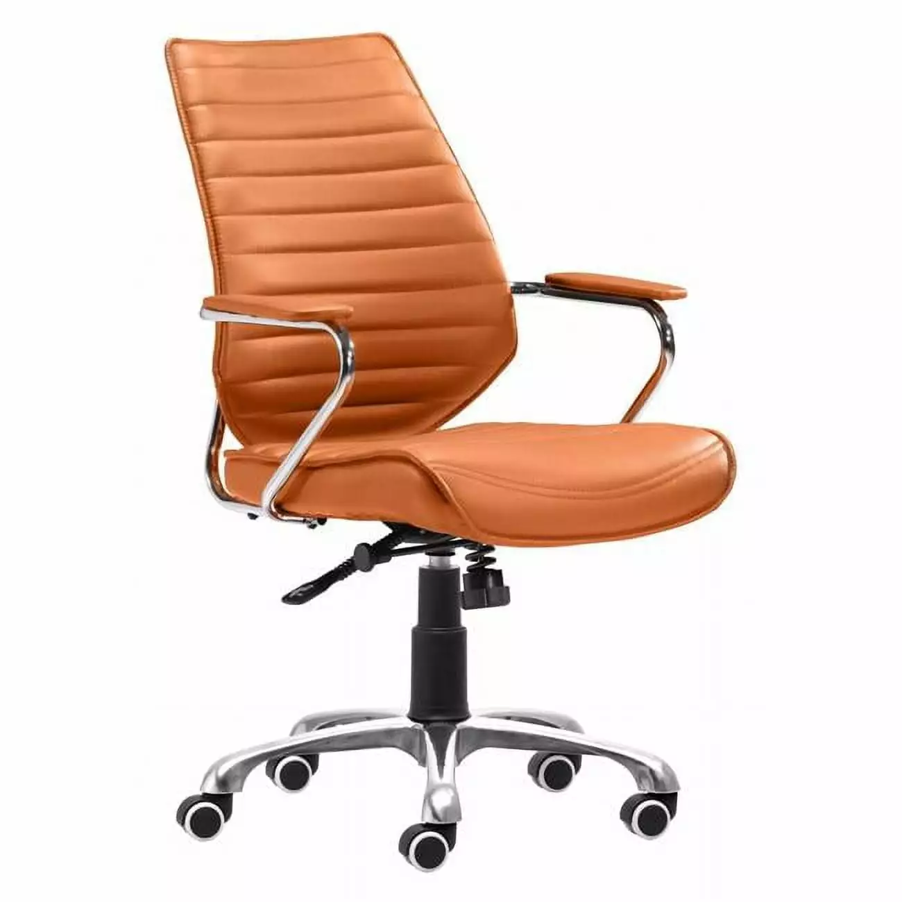 Faux Leather Modern Executive Channel Back Rolling Office Chair - Orange Fancy Fixtures