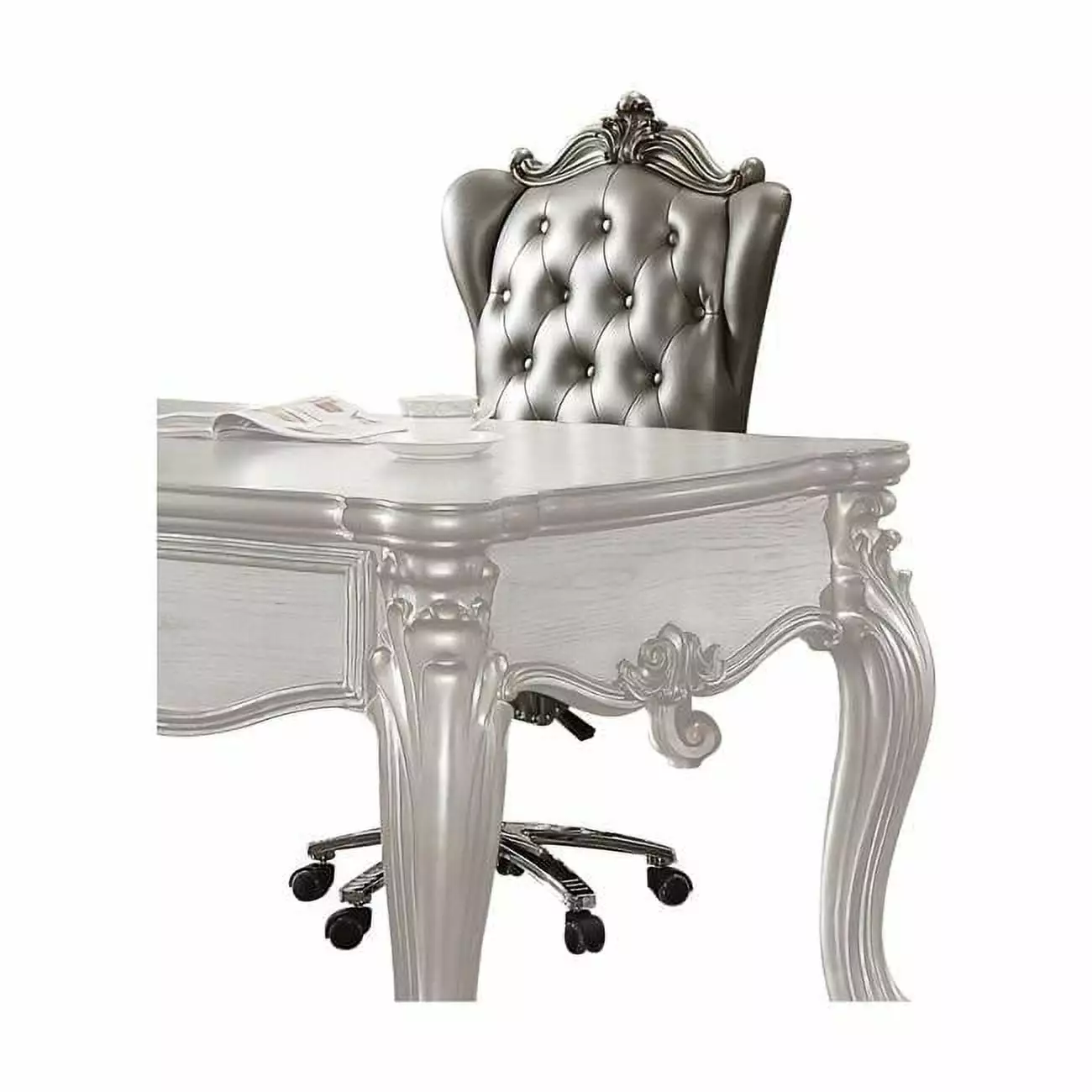 28 x 28 x 48 Silver PU Antique Platinum Executive Chair Swivel & Lift Fancy Fixtures