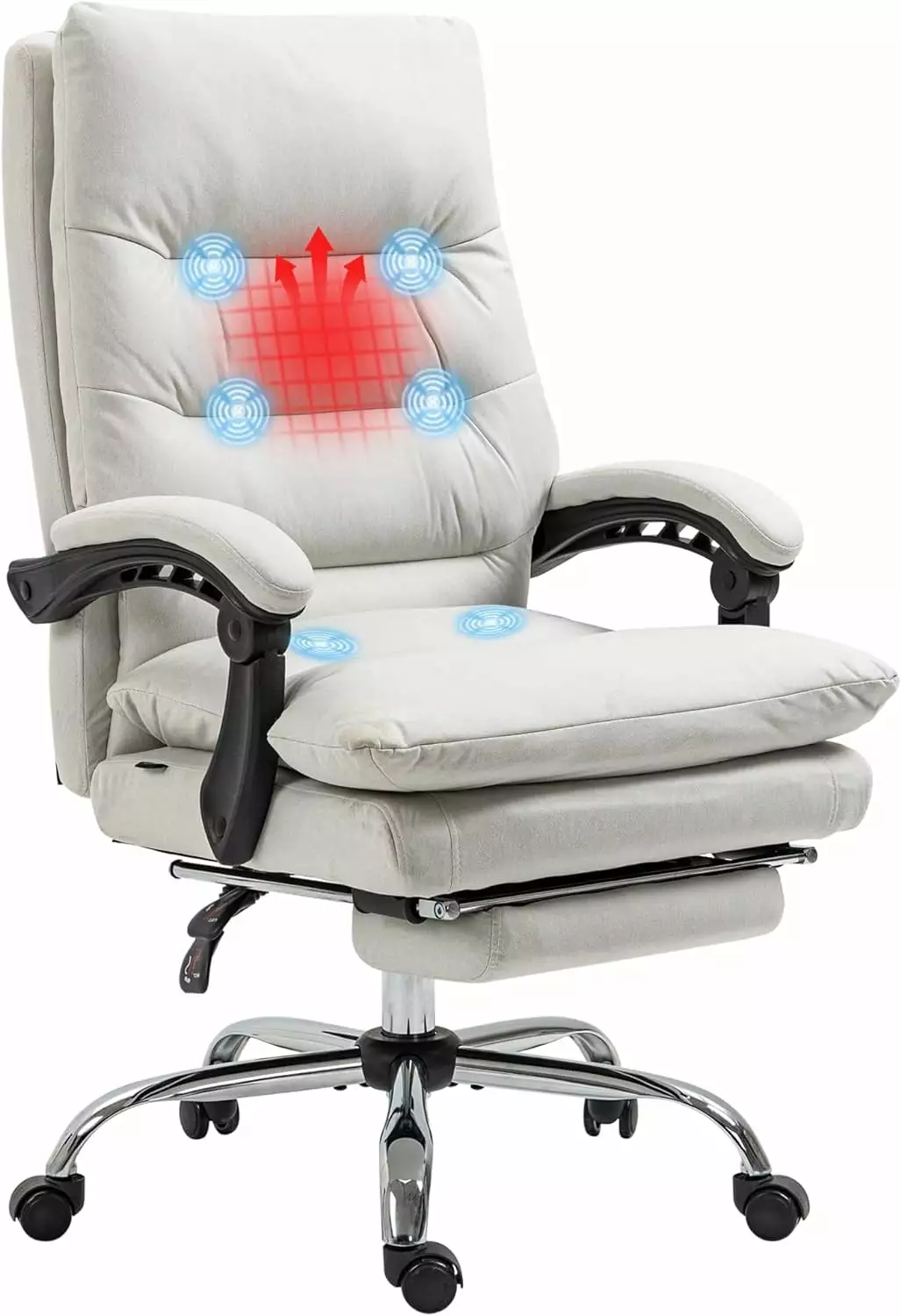 Executive Massage Office Chair Footrest - Heated Reclining Computer Desk Chair Cream White FANWB