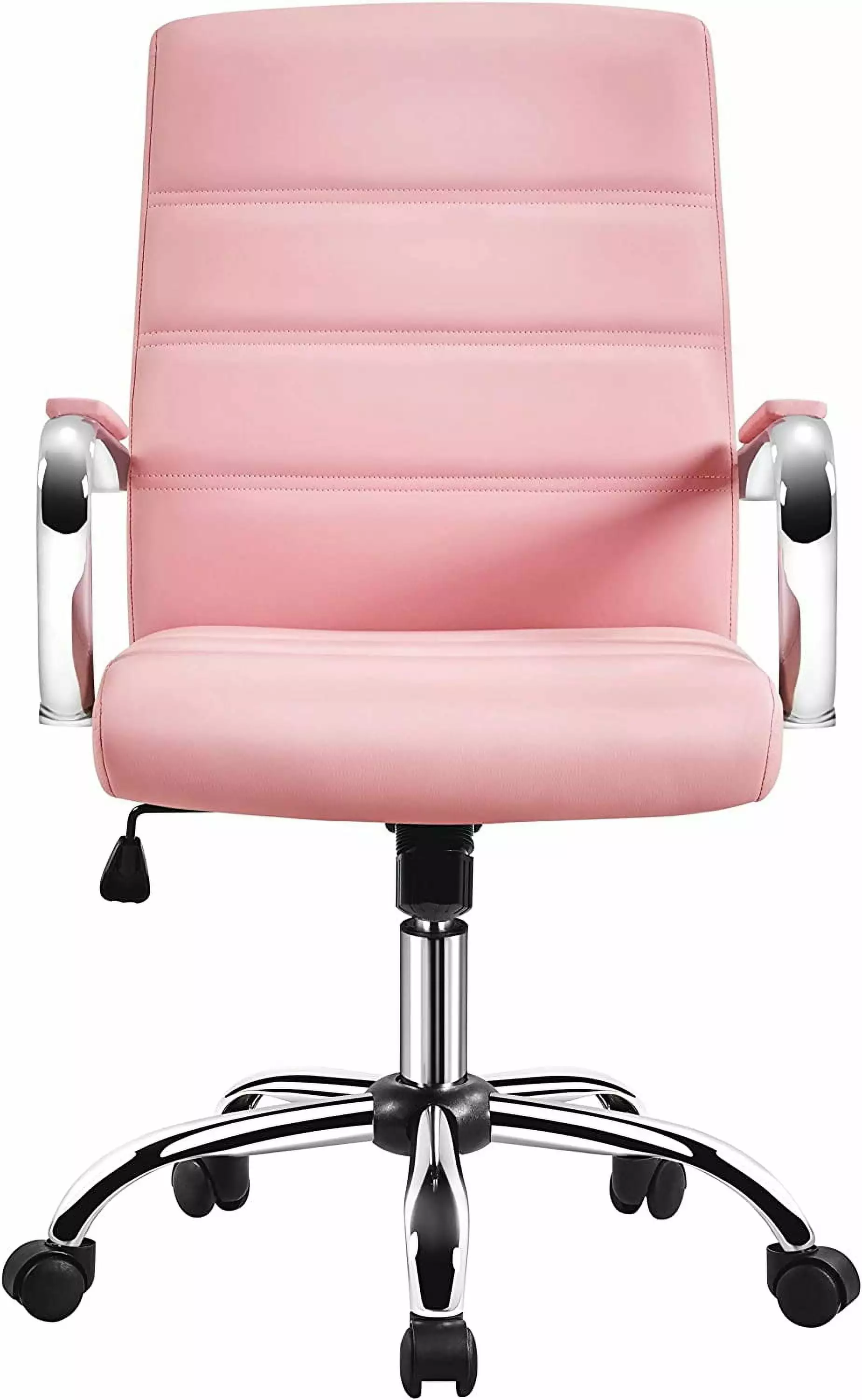 Mid-Back Office Chair Adjustable Height Swivel PU Leather Executive Chair Pink FANWB