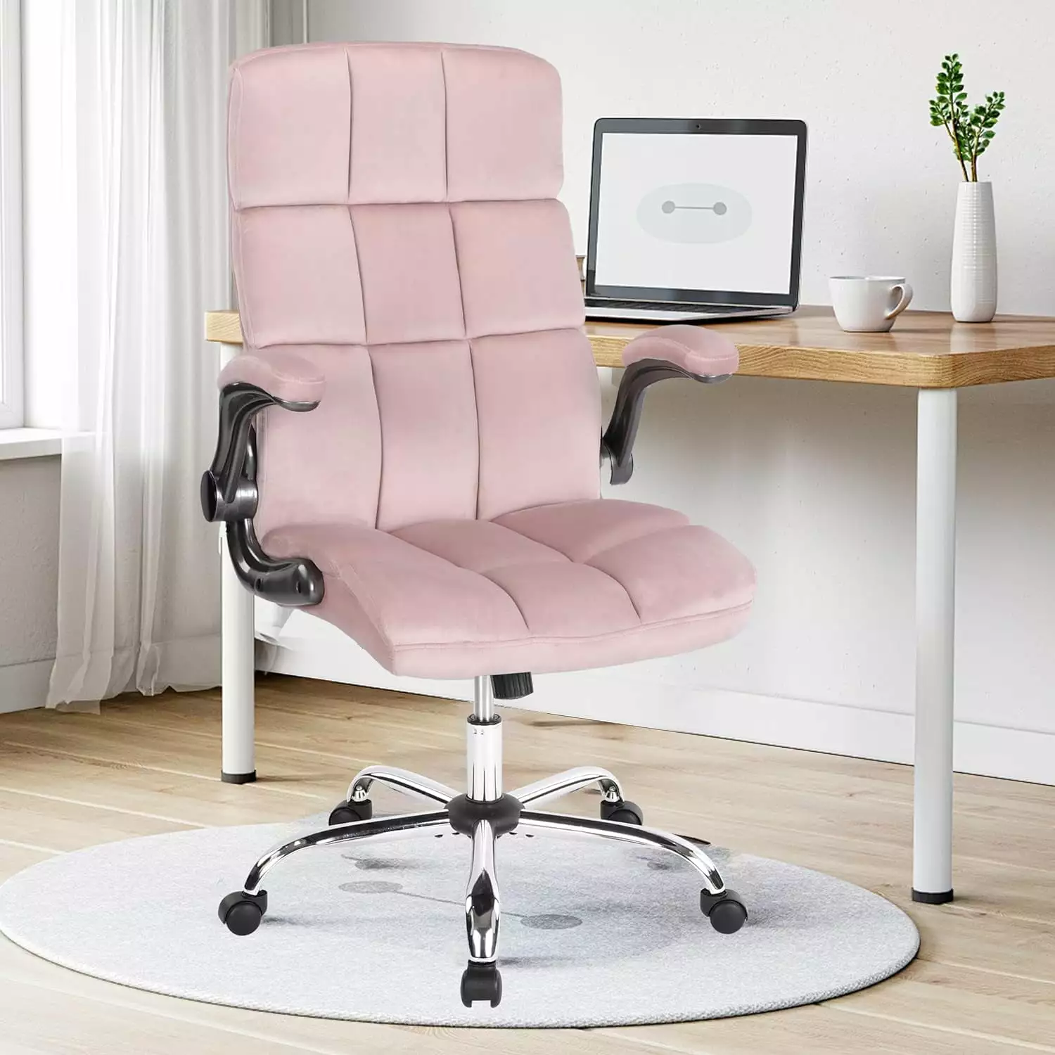 Velvet Executive Office Chair - Comfy Fabric Desk Chair Flip-up Armrests and 360 Swivel FANWB