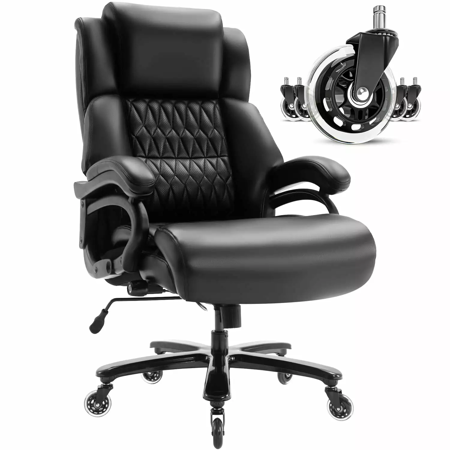 High Back Large Executive Computer Desk Thick Padded Ergonomic Design Back Pain Black Big and Tall 400lbs Office Chair FHW...
