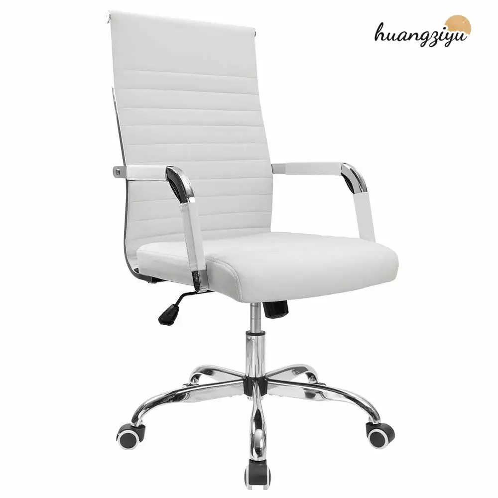 Ribbed PU Leather Executive Office Desk Chair Mid Back Adjustable Swivel FHWMHZY