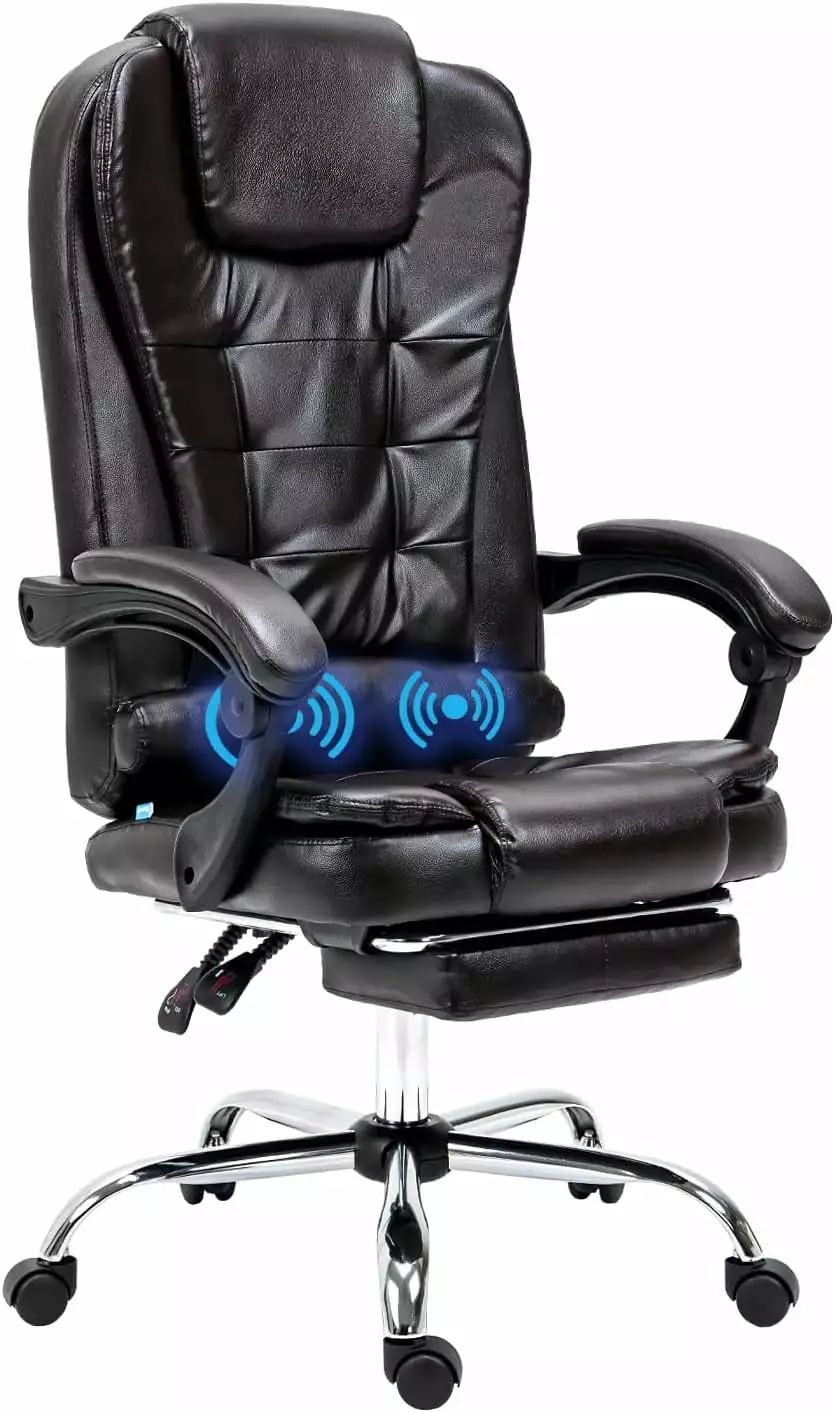 Executive Office Chair Black Ergonomic High Back Reclining Desk Chair Wheels PU Leather and Leg Rest FJU