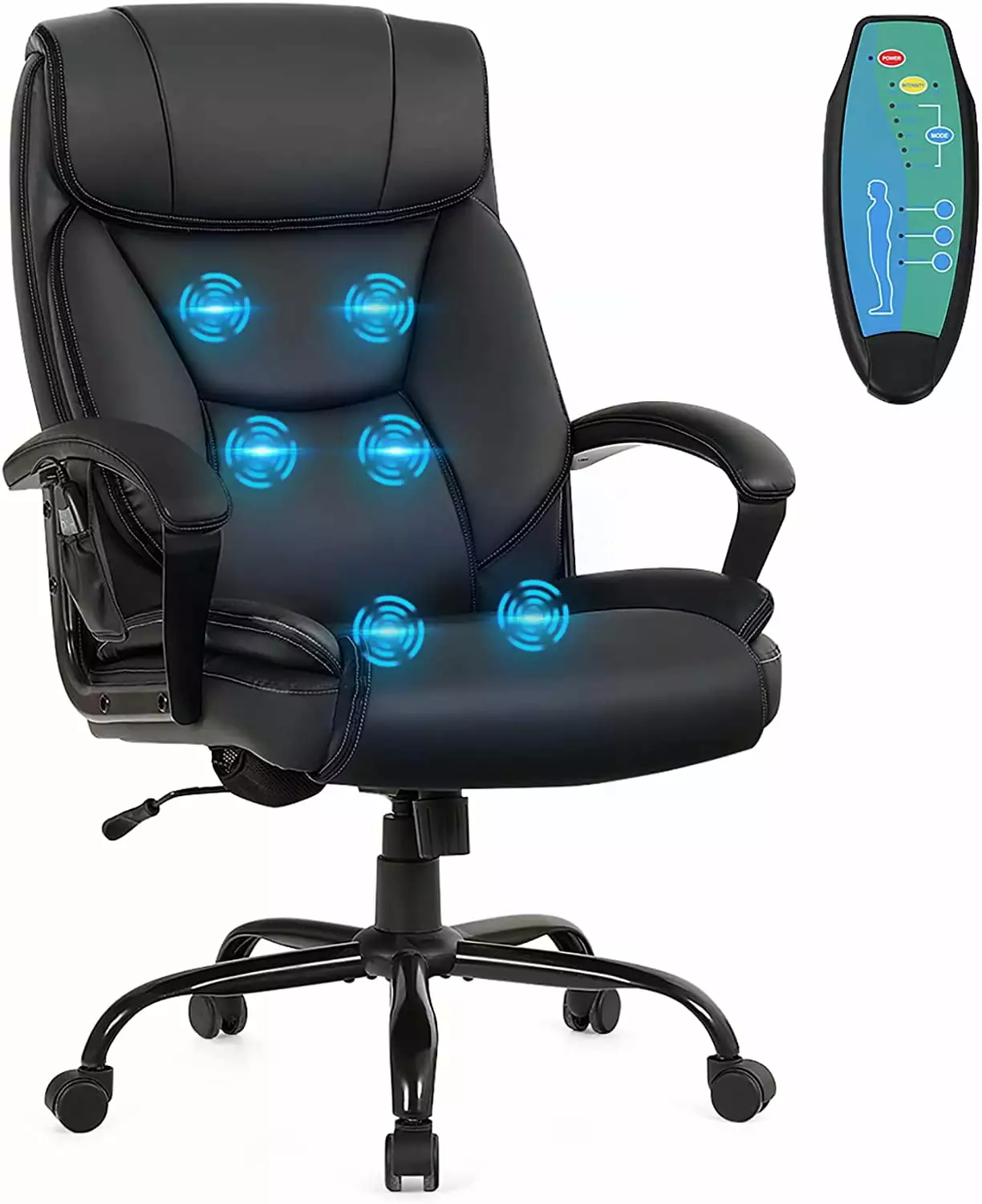 FJU 500lbs Big and Tall PU Leather Ergonomic Massage Office Chair Wide Seat