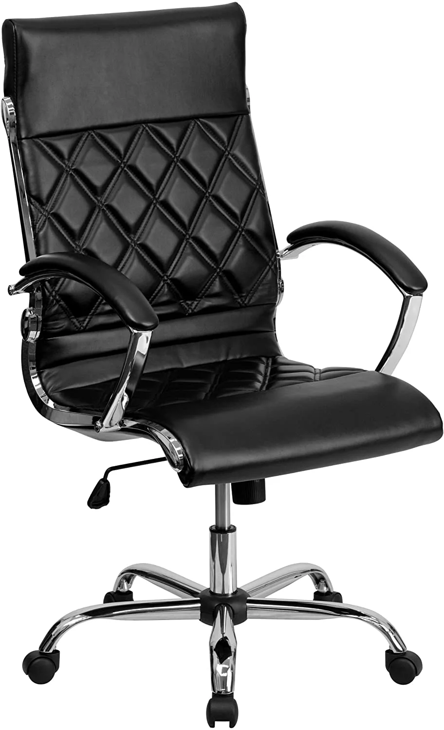 Flash Furniture High Back Designer Quilted Black LeatherSoft Executive Swivel Office Chair Chrome Base