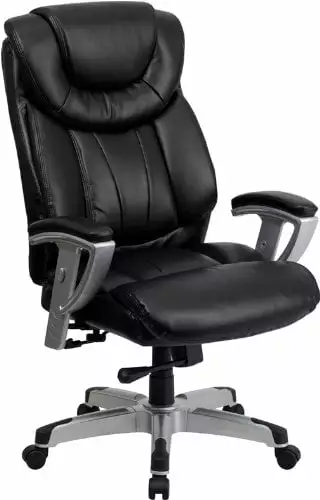 HERCULES Series 400 lb. Capacity Big & Tall Black Leather Executive Swivel Office Chair Adjustable Arms Flash Furniture