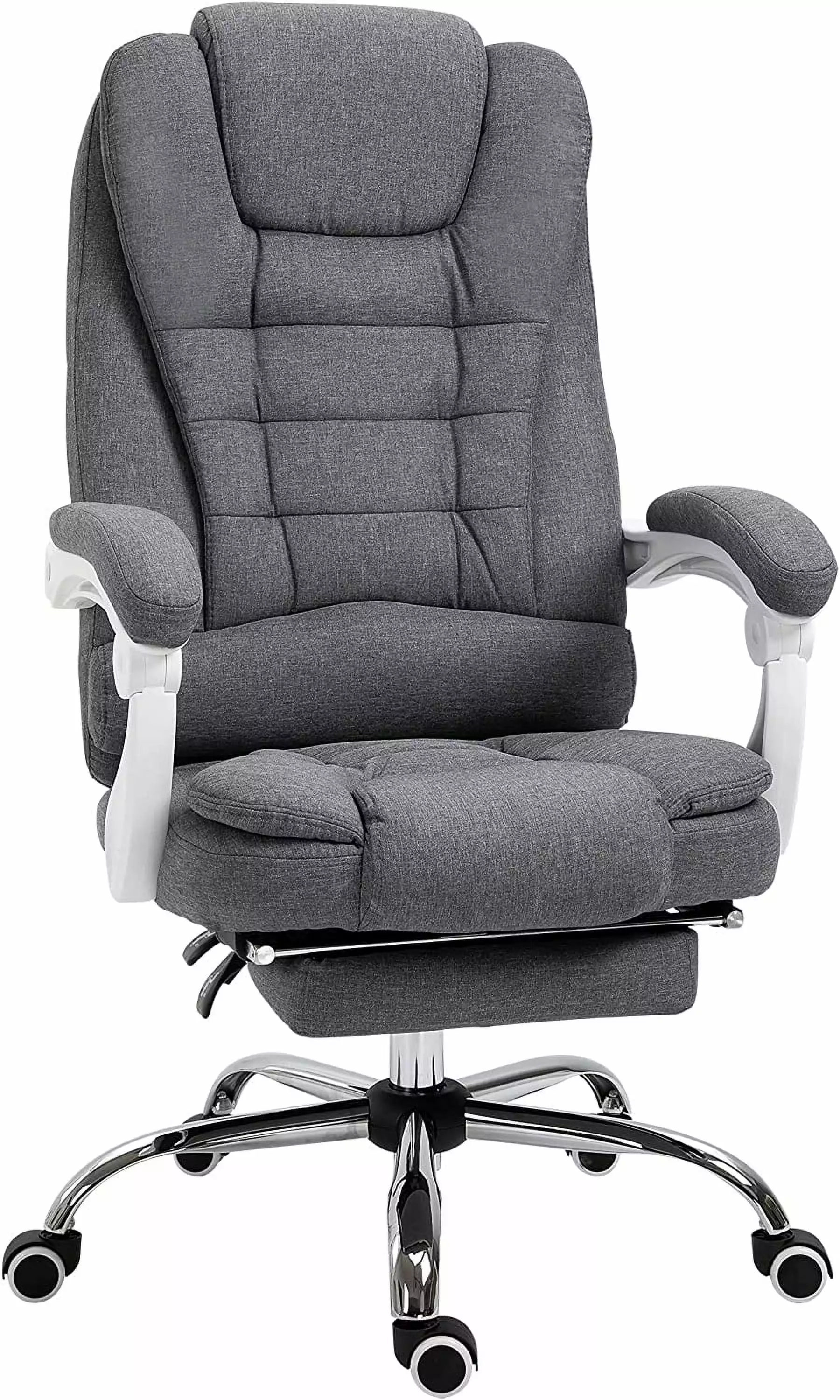 High-Back Executive Office Chair Footrest Linen-Fabric Computer Chair Padded Armrests Ergonomic Office Chair Gray FVBHJM