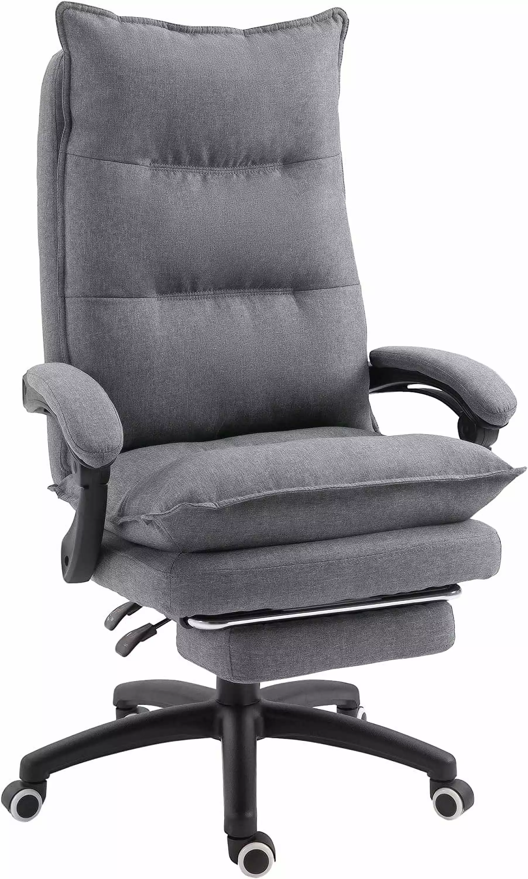 Swivel Executive Home Office Chair Grey Linen Fabric Recliner Retractable Footrest FVBHJM