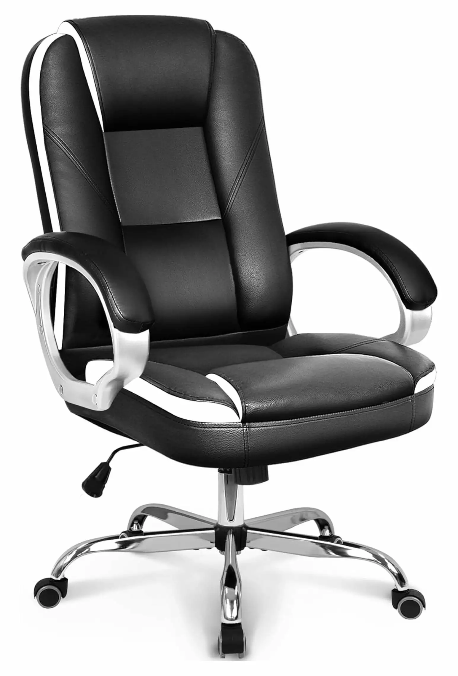 Ergonomic High Back Office Chair Lumbar Support and Adjustable Swivel Rolling Design Black Leather Generic