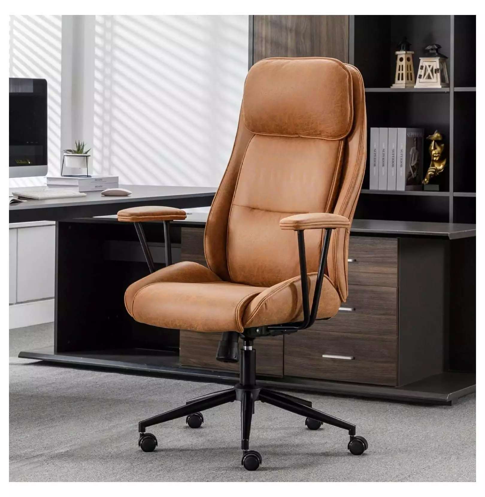 Executive Chair Century Office Modern Chair 55Â° Reclining High Back, Wheels, and 330lbs Capacity Brown Generic