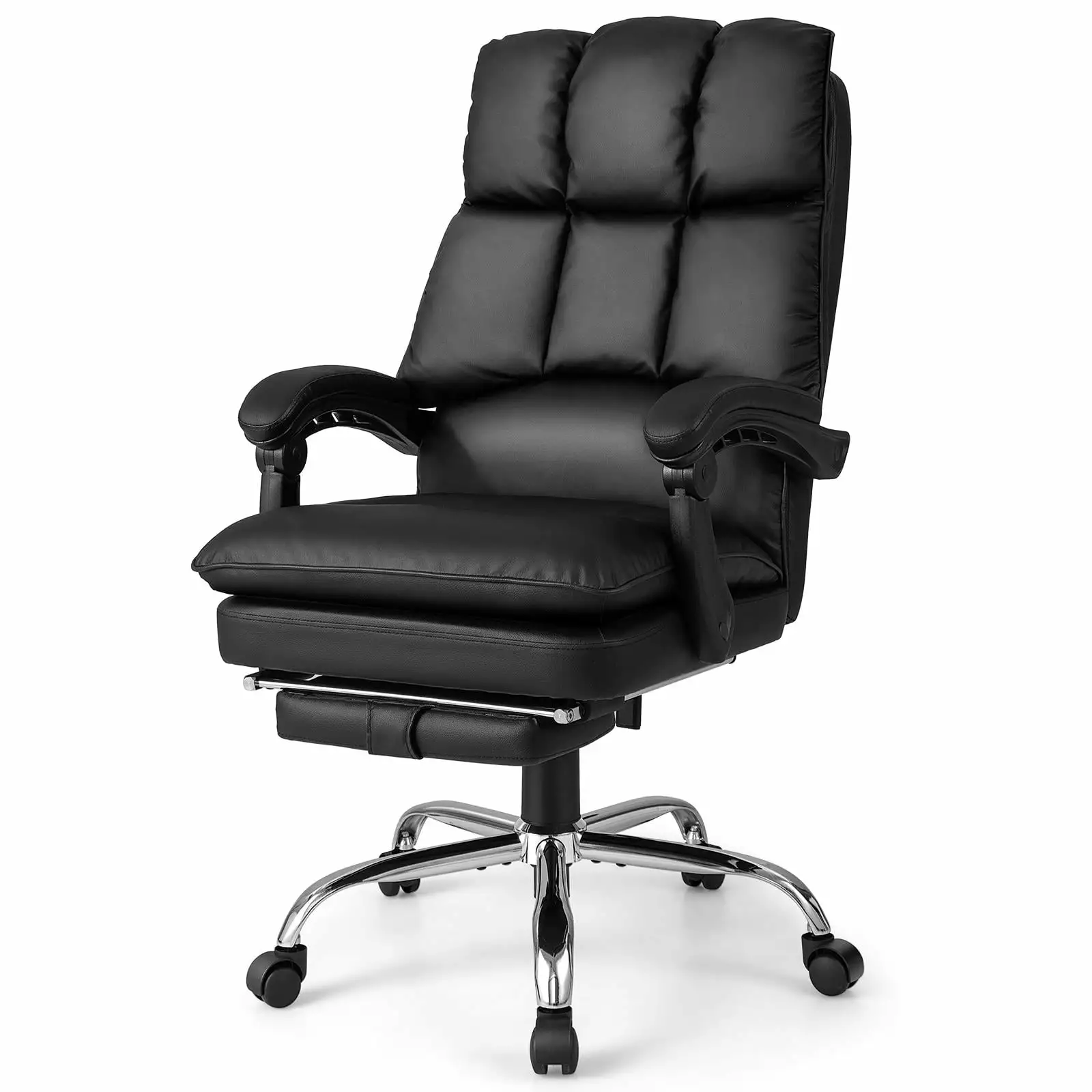 Giantex Executive Office Chair PU Leather Reclining Chair Retractable Footrest Padded Armrests Adjustable Swivel Computer ...
