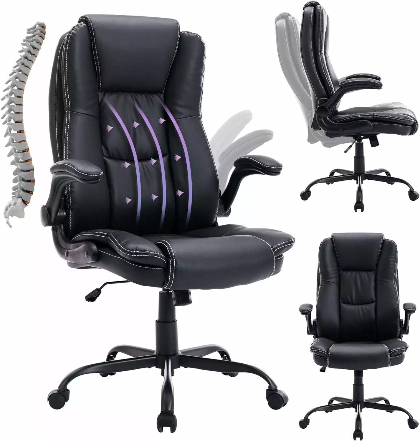 High Back Executive PU Leather Office Chair Flip-Up Armrest and Lumbar Support GNMLP2020