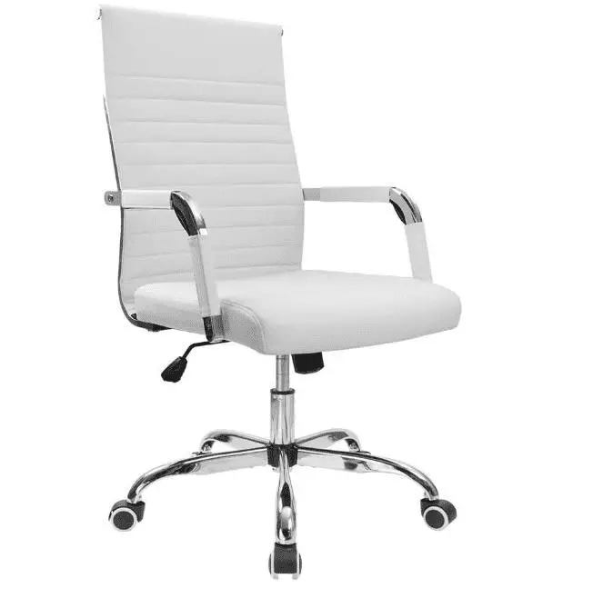 Ribbed Mid-Back PU Leather Office Chair Adjustable Swivel Conference Task Chair Arms Guagum