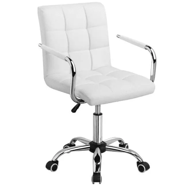 White Modern PU Leather Office Chair Wheels Armrests Adjustable Midback Computer Executive Swivel Chair Guagum