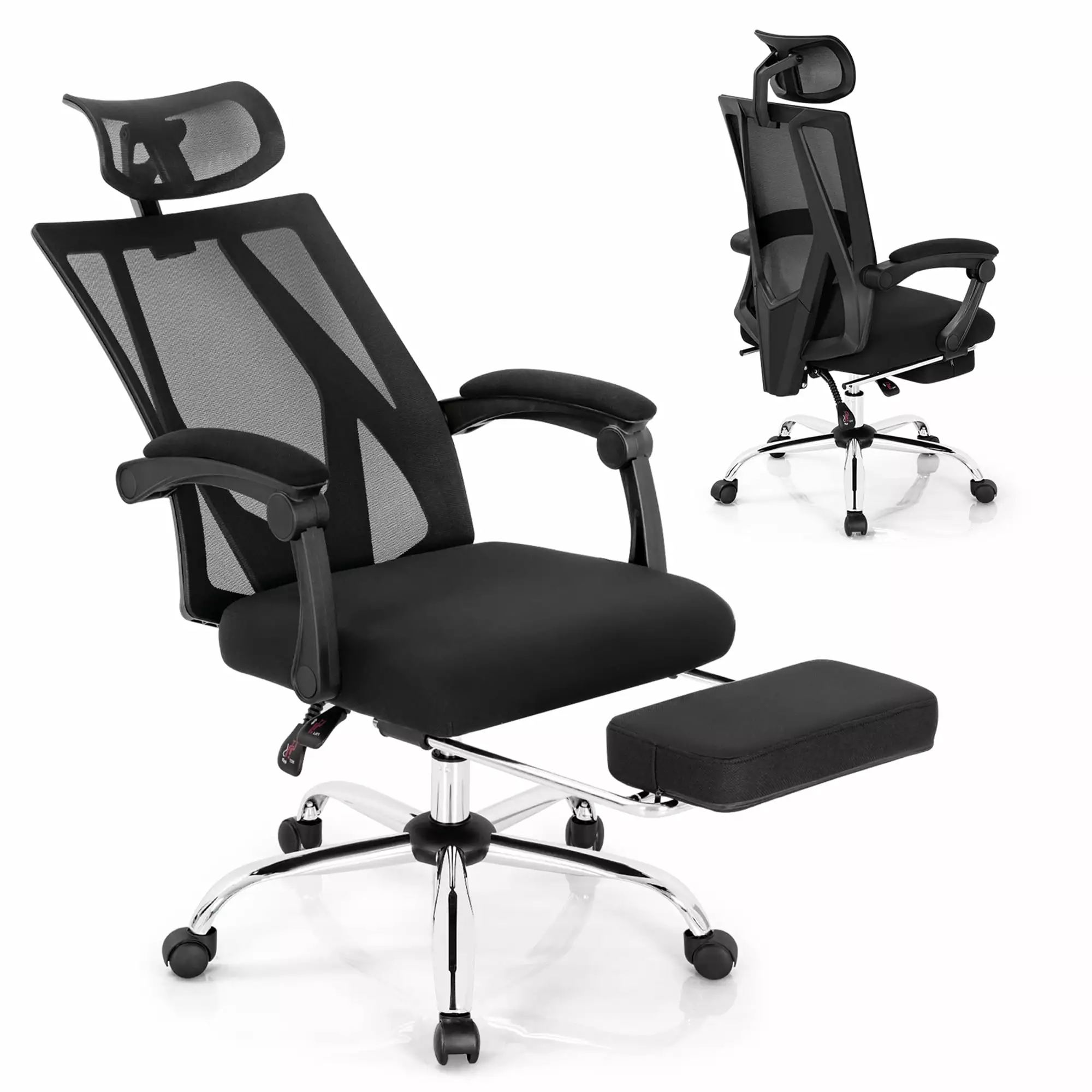 Gymax High Back Office Chair Mesh Reclining Executive Chair Retractable Footrest