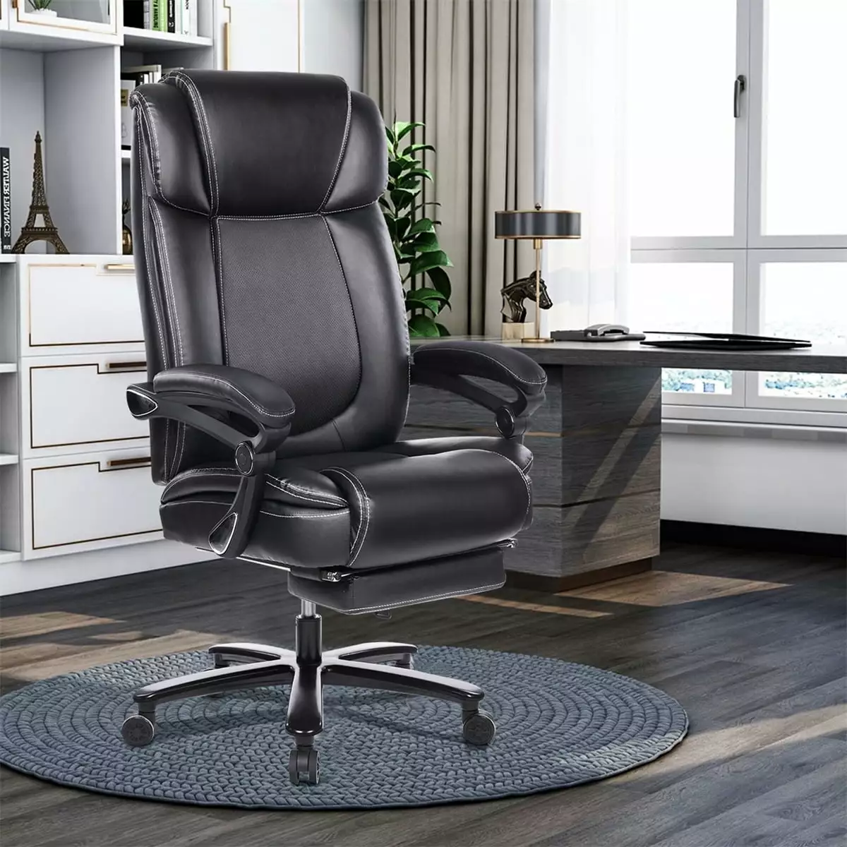 Ergonomic High Back Office Chair Footrest and Adjustable Lumbar Support - Heavy Duty Leather Desk Chair HeroicLion