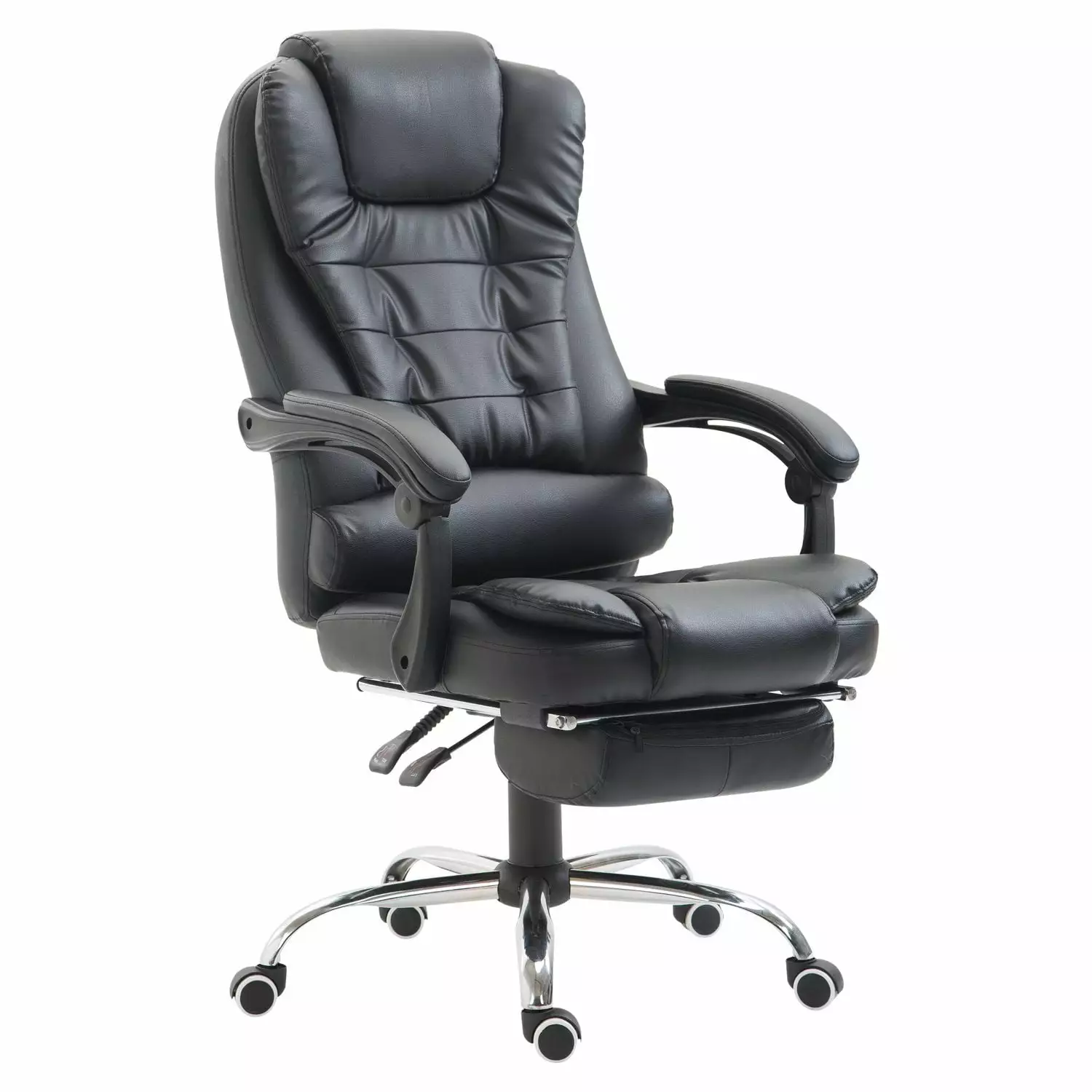 HomCom Reclining PU Leather Executive Office Chair Footrest Black Ergonomic Home Office Chair
