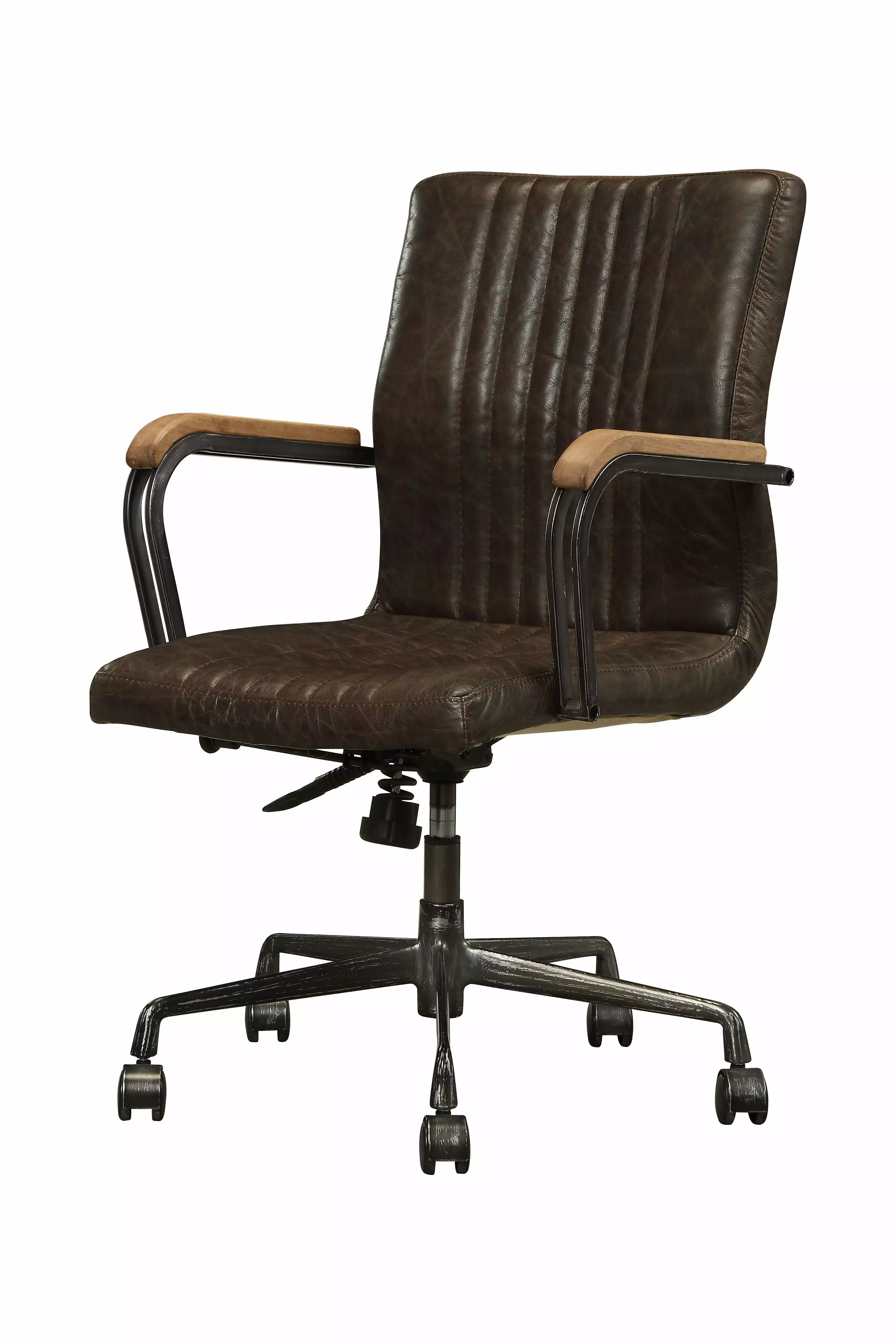 Executive Office Chair Distressed Chocolate Top Grain Leather Metal Base and Foam Padding HomeRoots