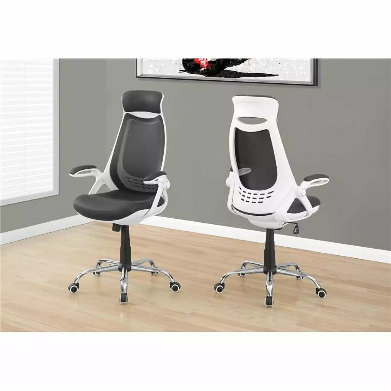 HomeRoots 45 . White and Grey High Back Office Chair Foam Padding