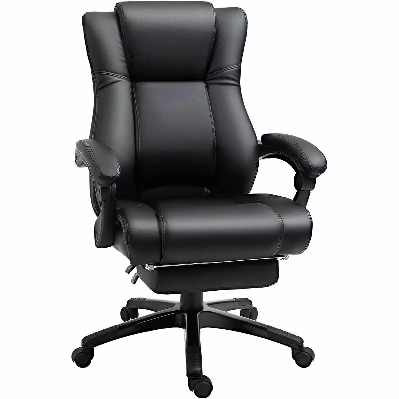 HTYSUPPLY Executive High Back Office Chair PU Leather and Retractable Footrest - Black