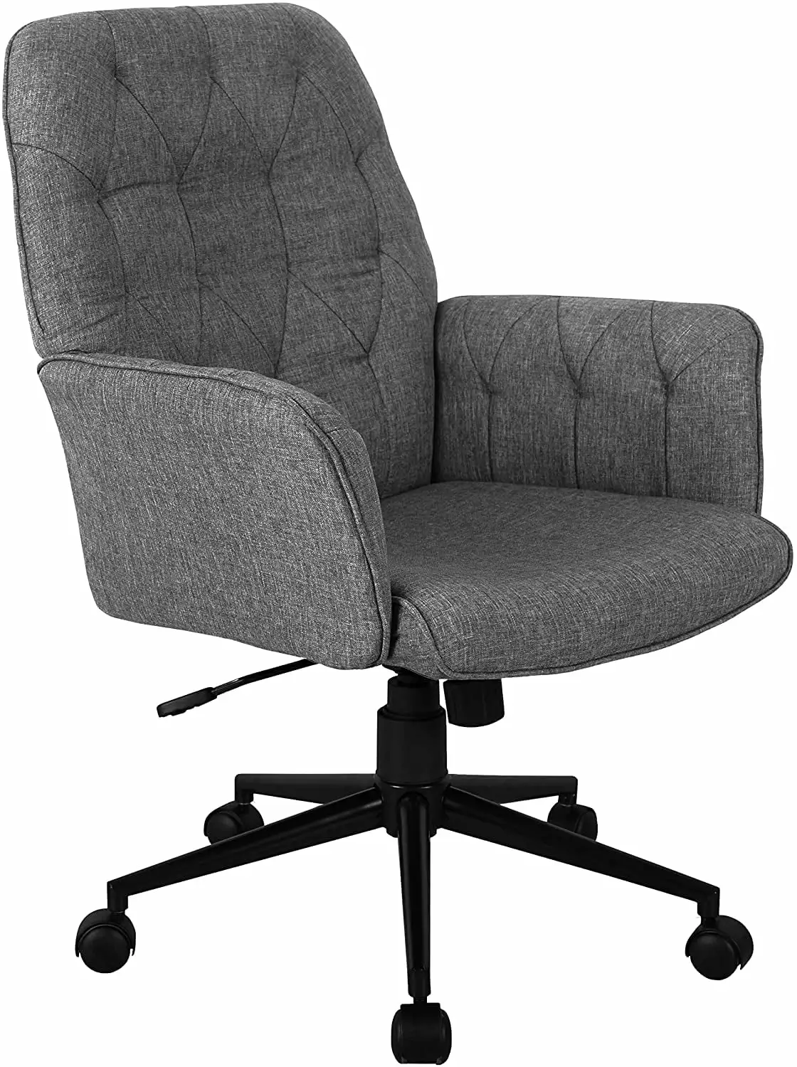 HUCHENG Executive Modern Upholstered Tufted Office Chair Arms Grey