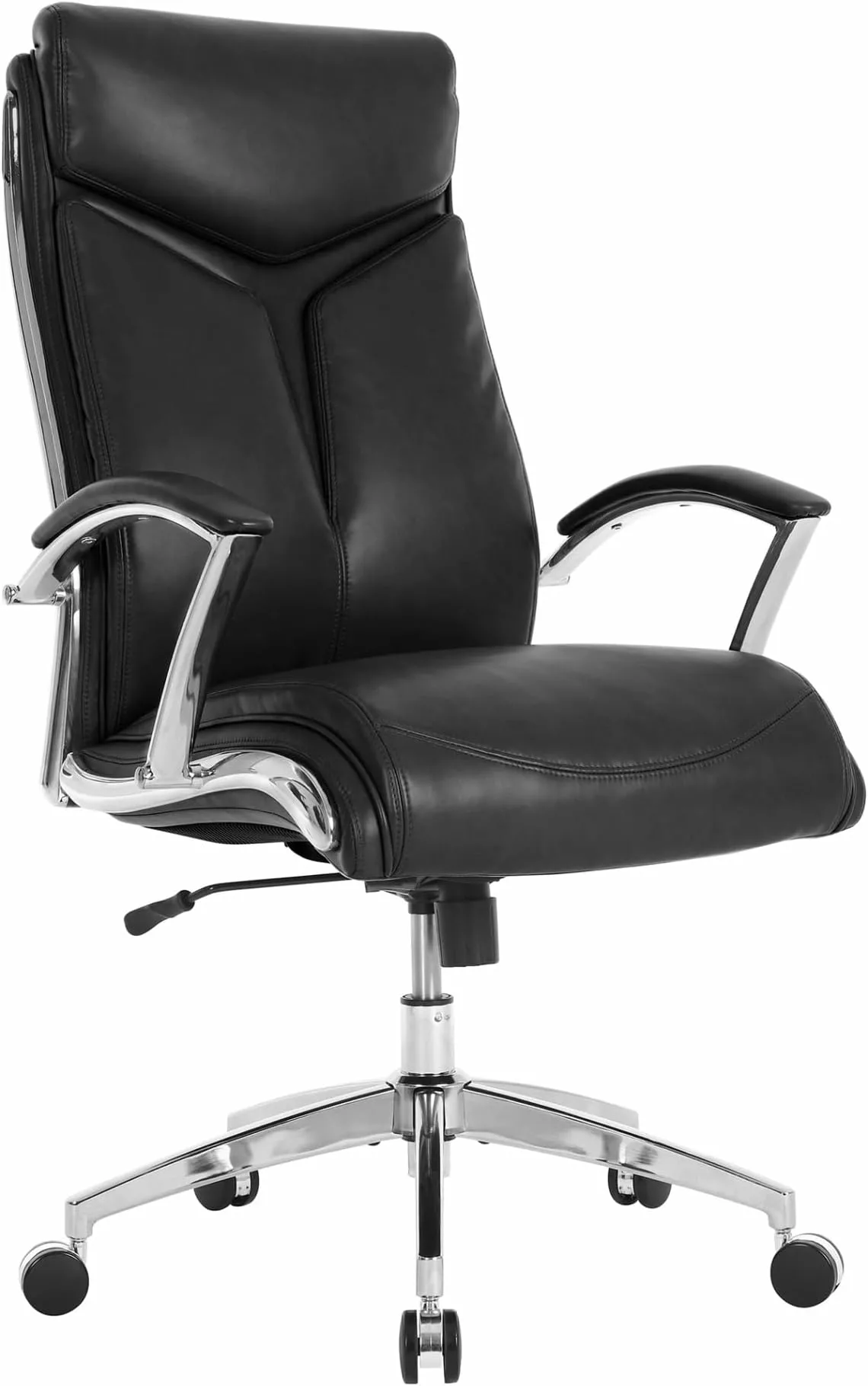 HUHAN Modern Comfort Verismo Bonded Leather High-Back Executive Chair Black Chrome BIFMA Compliant
