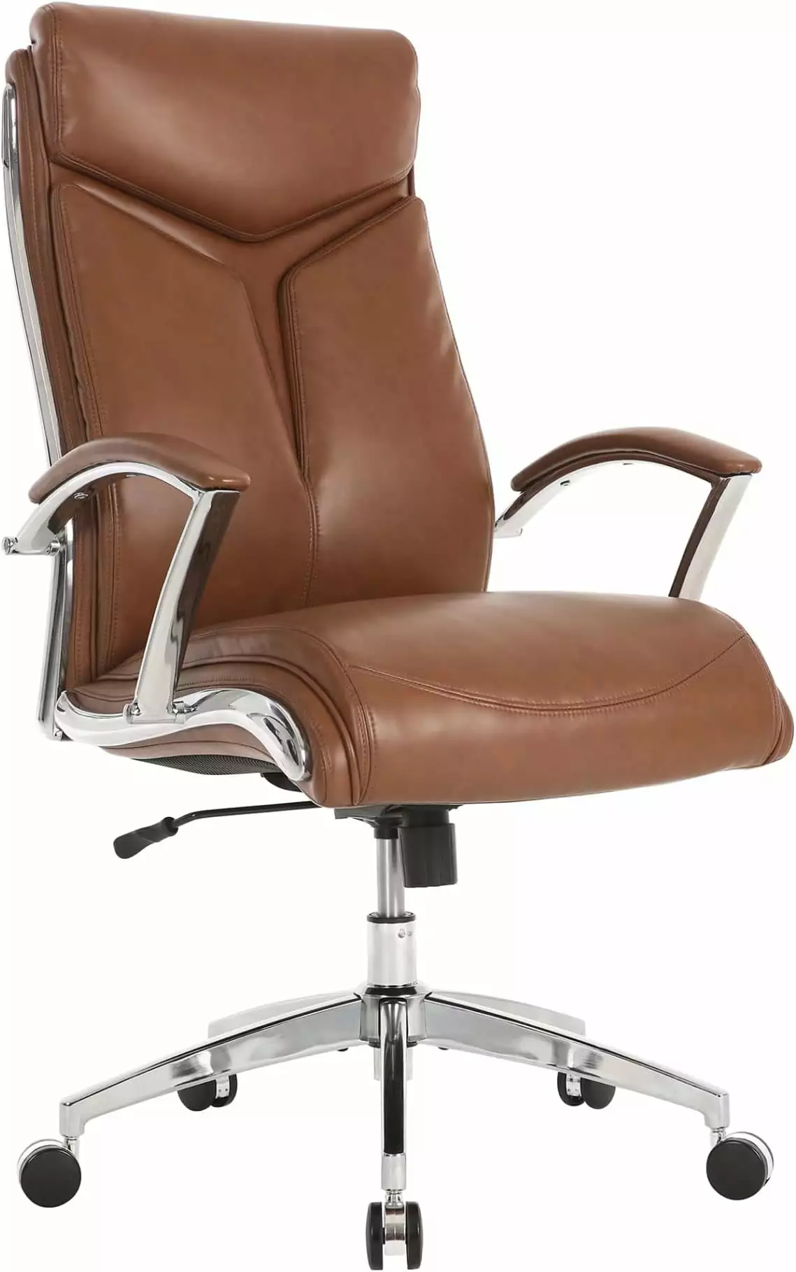 HUHAN Modern Comfort Verismo Bonded Leather High-Back Executive Chair Brown/Chrome