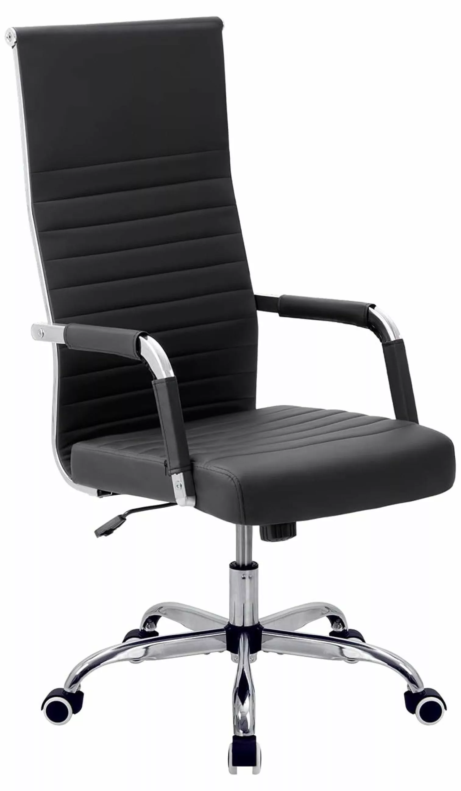 Black Ribbed High Back PU Leather Executive Office Chair Adjustable Swivel Conference Chair Hymkun