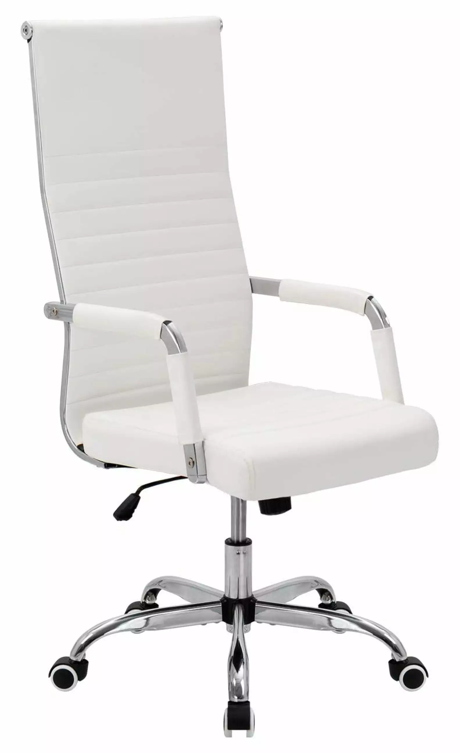 White Ribbed High Back PU Leather Executive Office Chair Adjustable Swivel Conference Chair Hymkun