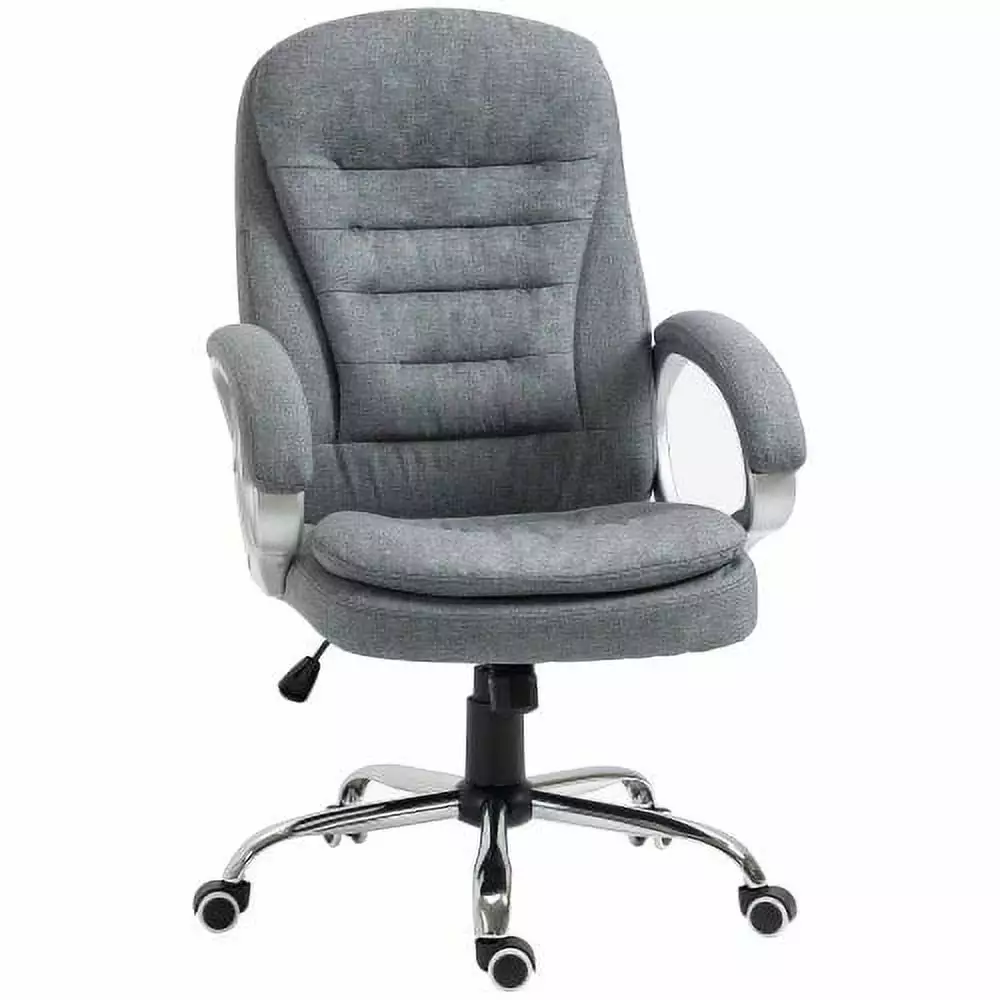 High Back Home Office Chair Executive Computer Chair Adjustable Height Upholstered Thick Padding Headrest Armrest Grey Hyp...