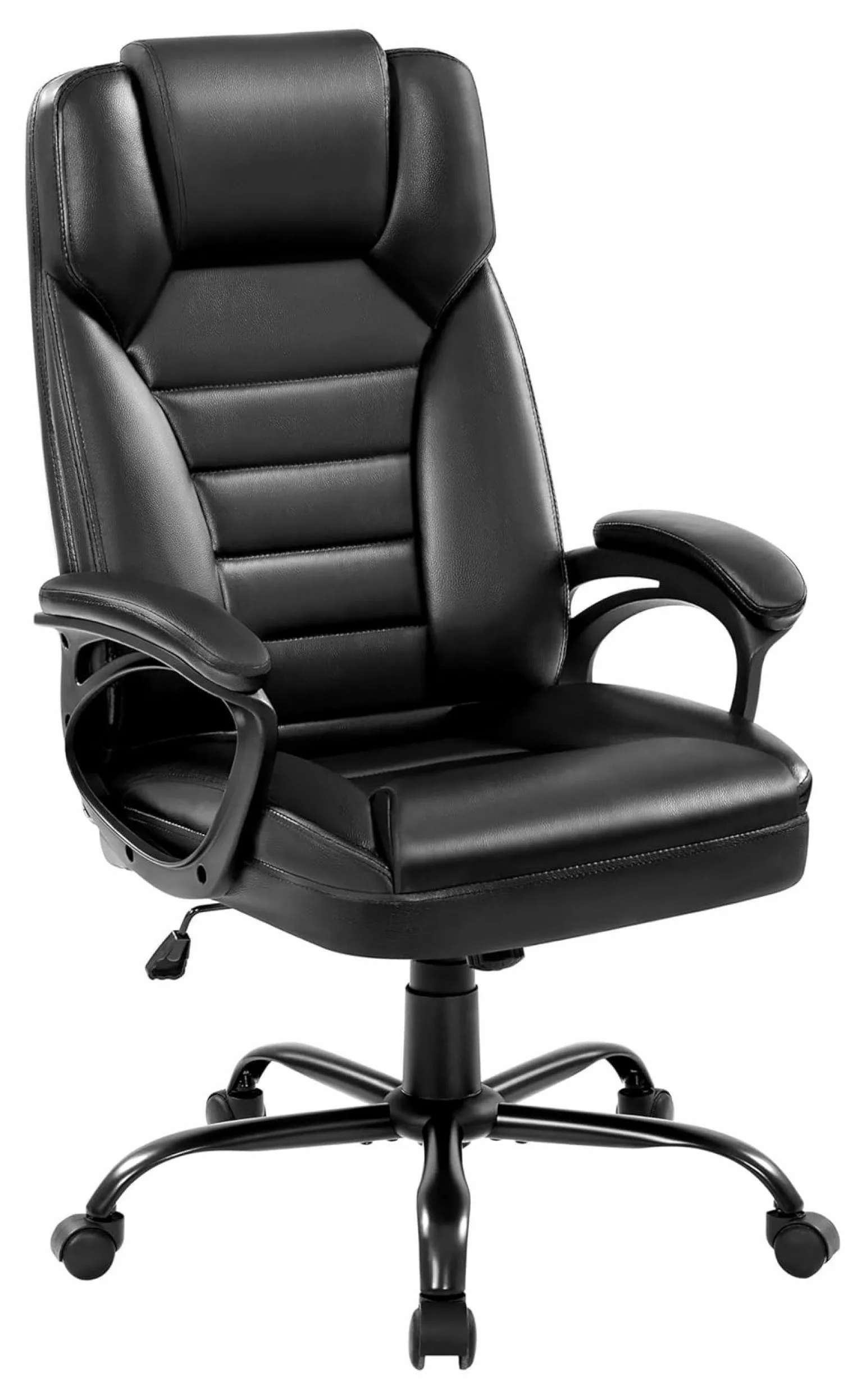 Jadona Faux Leather Executive Office Chair High Back Managerial Swivel Chair Integrated Headrest and Padded Arms Black