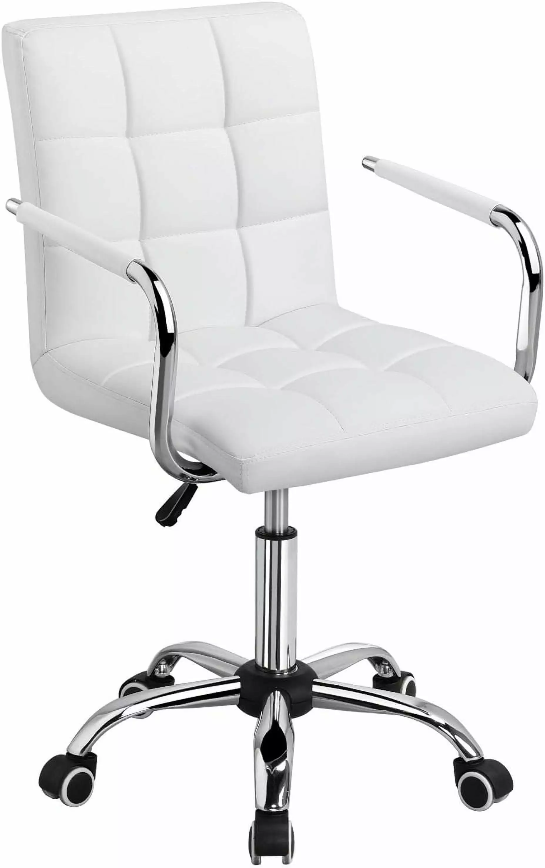 White Modern PU Leather Office Chair Wheels Adjustable Back and 360 Degree Rotation KAZHBI