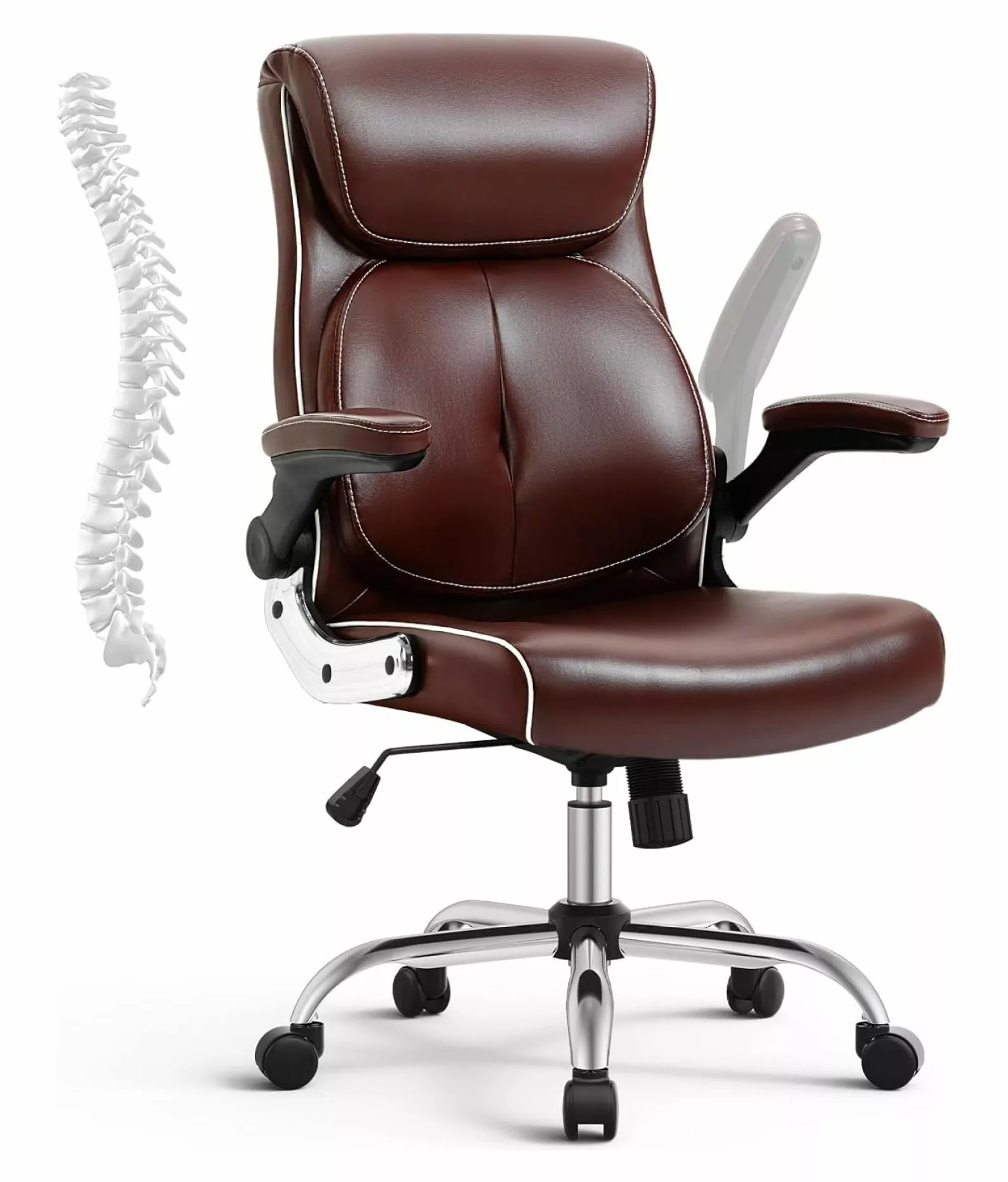 Killeryuki Ergonomic Executive Office Chair High Back Leather Desk Chair Padded Arms Dark-Brown