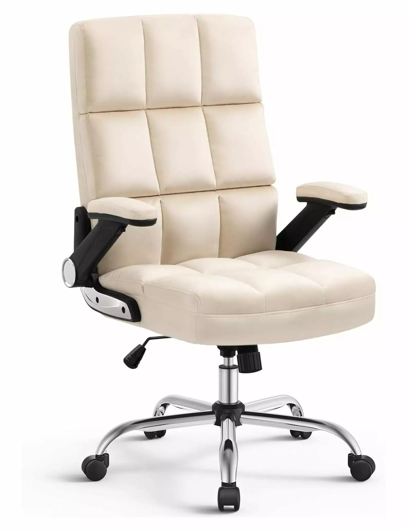 Killeryuki High Back Beige Velvet Fabric Office Chair Executive Computer Chair Wheels Arms Rocking Ergonomic Desk Chair