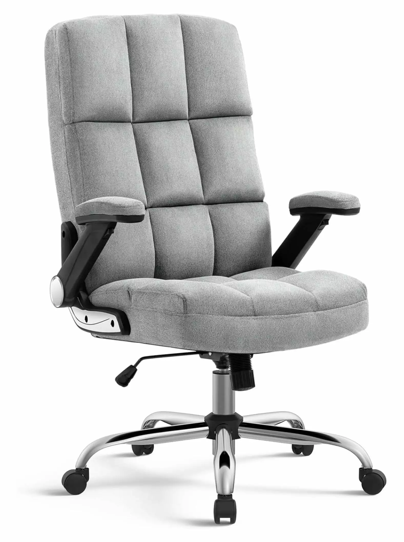 Killeryuki High Back Grey Velvet Fabric Office Chair Executive Computer Chair Wheels