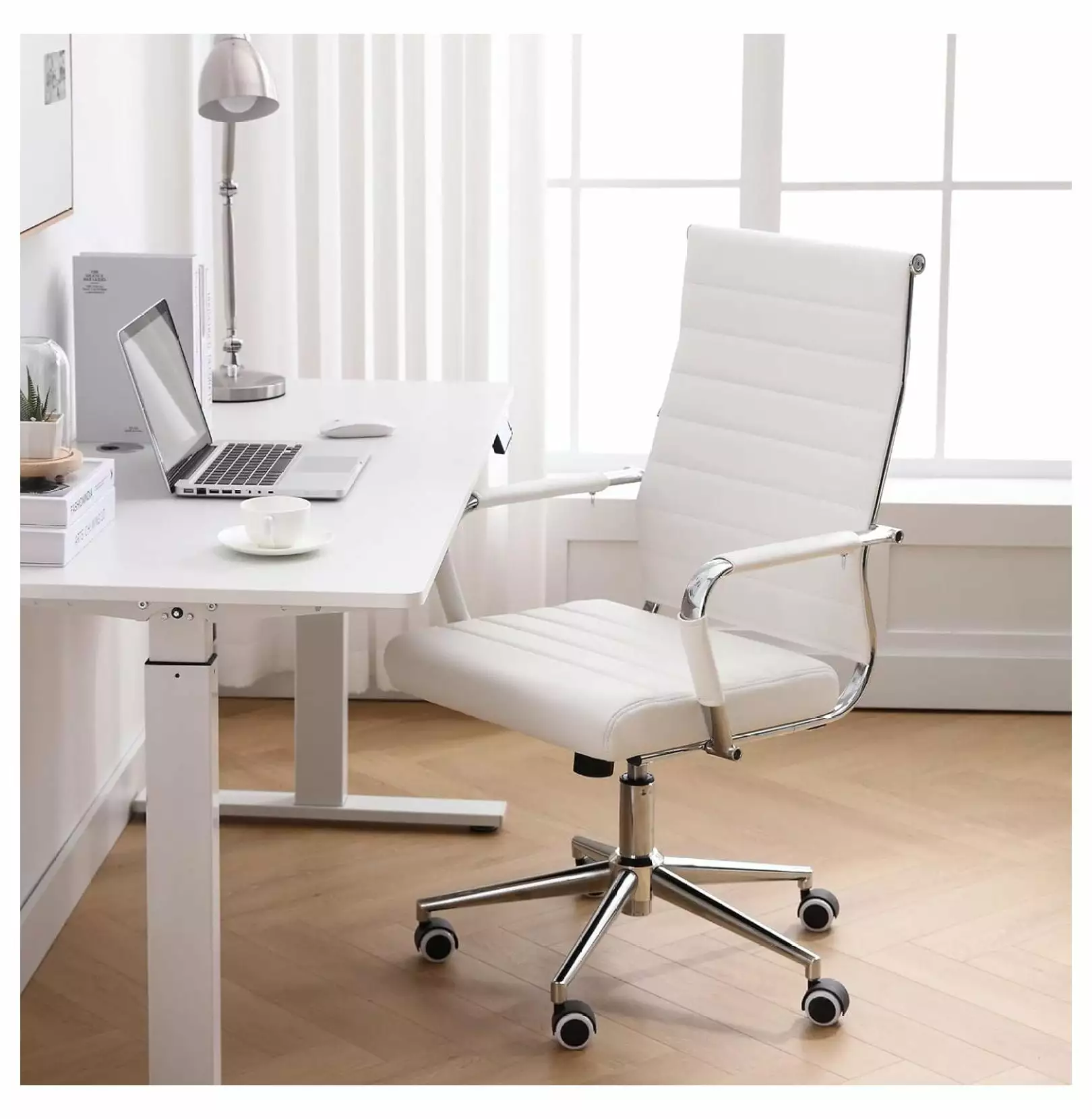 Killeryuki Modern Leather Executive Office Chair High Back Adjustable Swivel Chair White