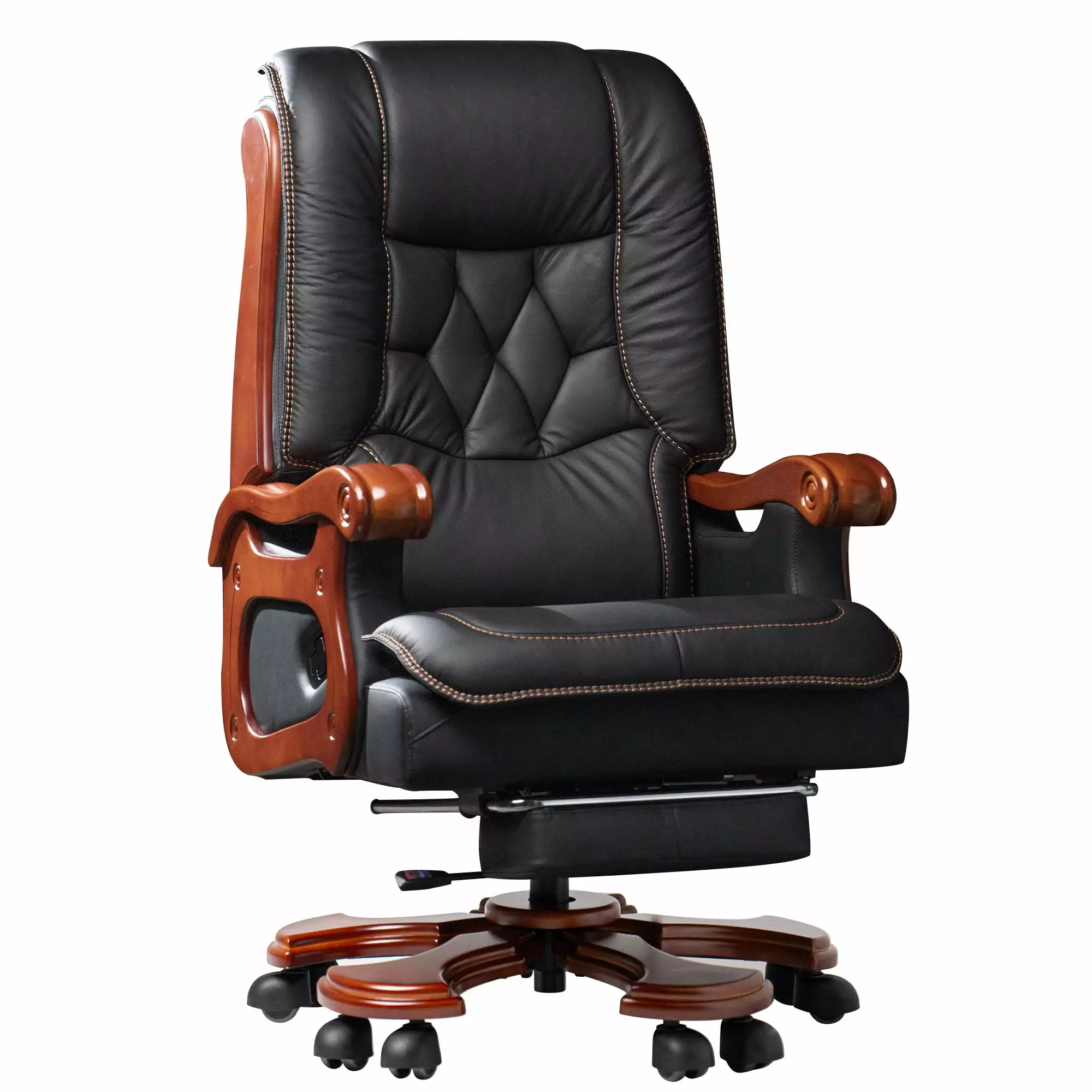 Kinnls Evan 2.0 Massage Office Chair Ergonomic Fully Reclining Footrest Cowhide Leather Black