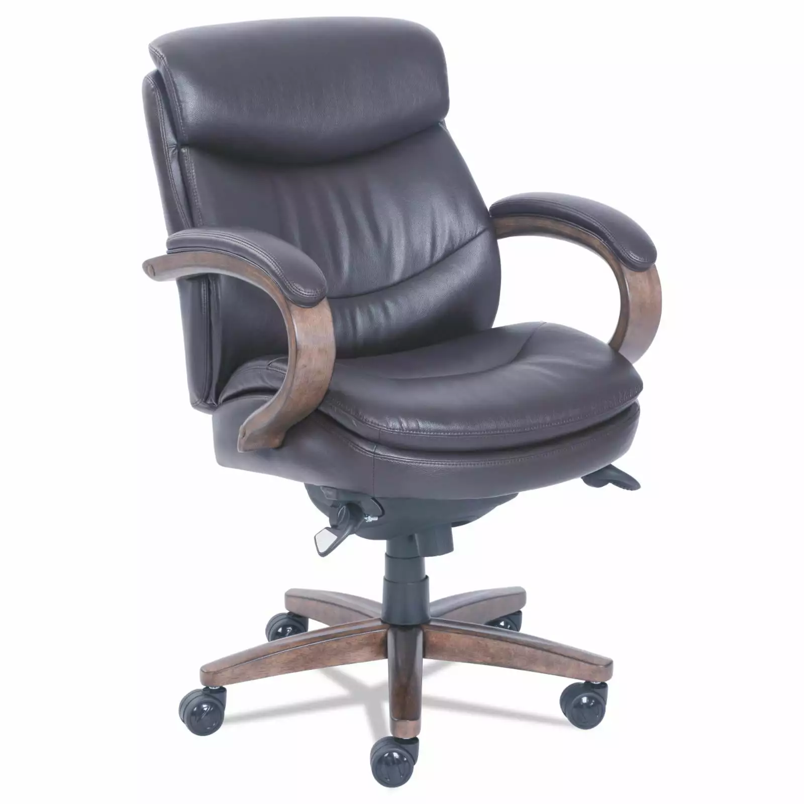 La-Z-Boy Woodbury Mid-Back Executive Chair Brown 48963B - Ergonomic Office Chair Wood Base