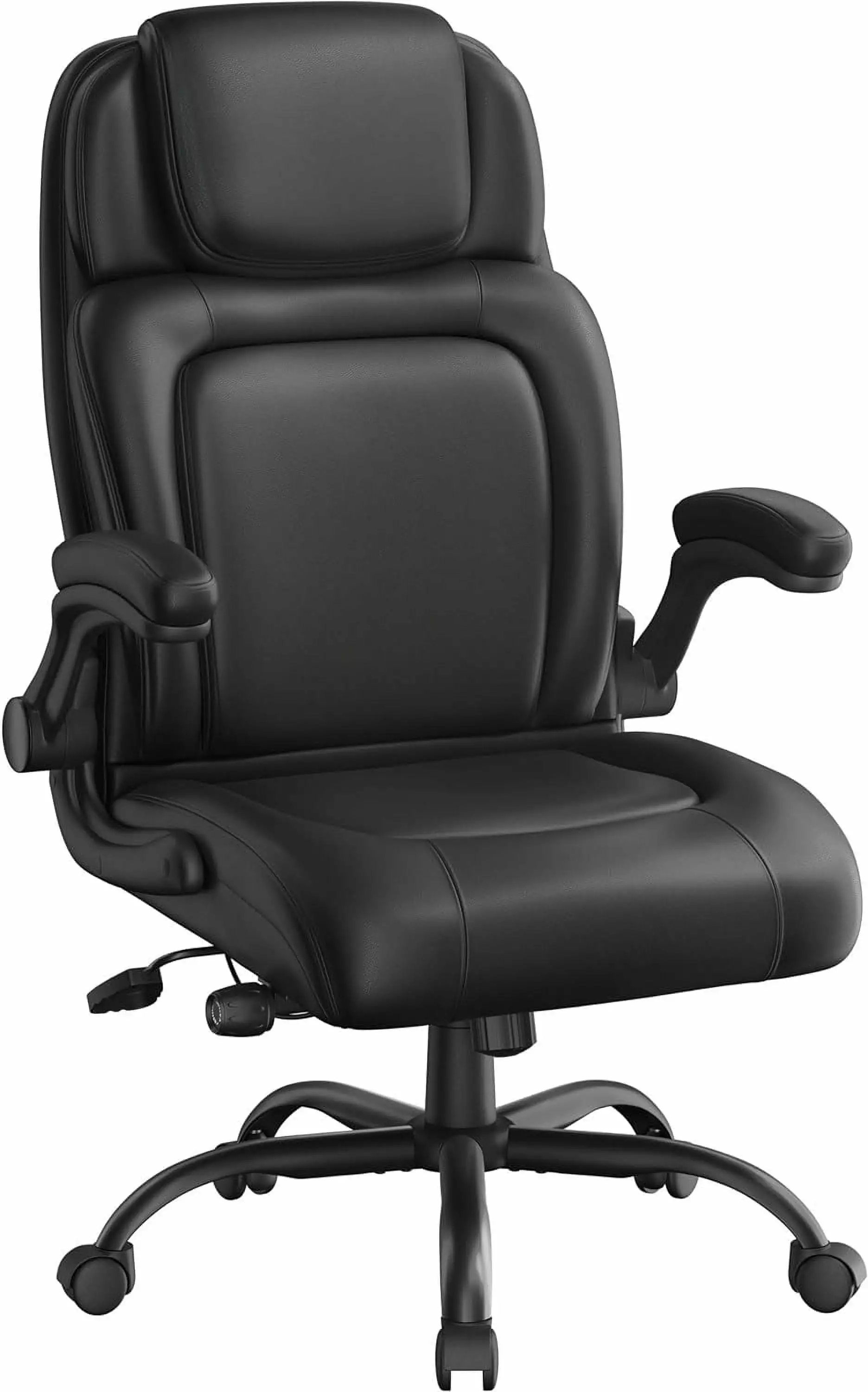 Faux Leather Executive Office Chair Flip-up Armrests and Adjustable Lumbar Support Black LHY
