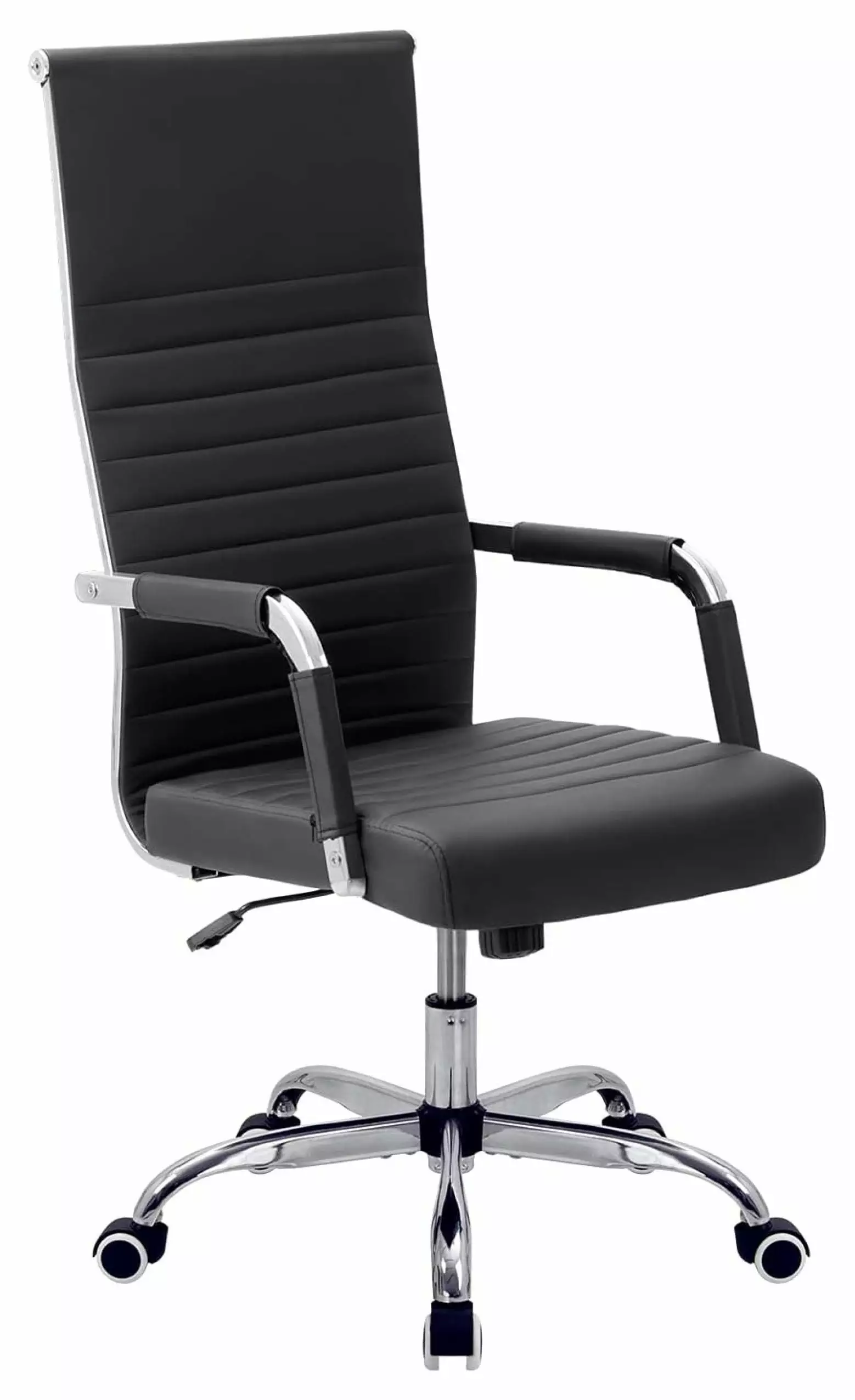 Black Ribbed High Back PU Leather Executive Office Chair Adjustable Swivel Conference Chair Liuyao