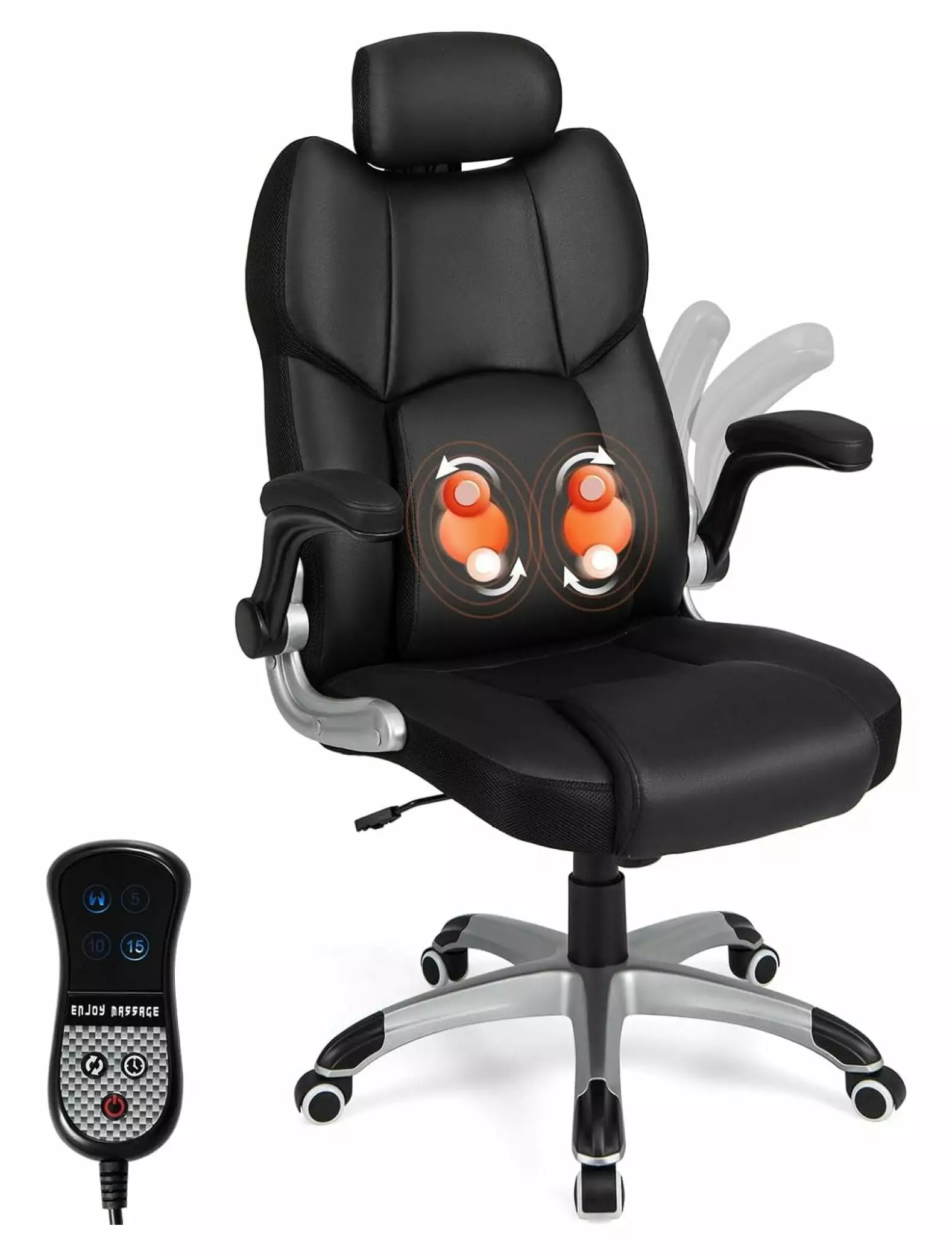 Liuyao Executive 3D Massage Office Chair - Faux Leather Computer Desk Chair Adjustable Headrest and Lumbar Support