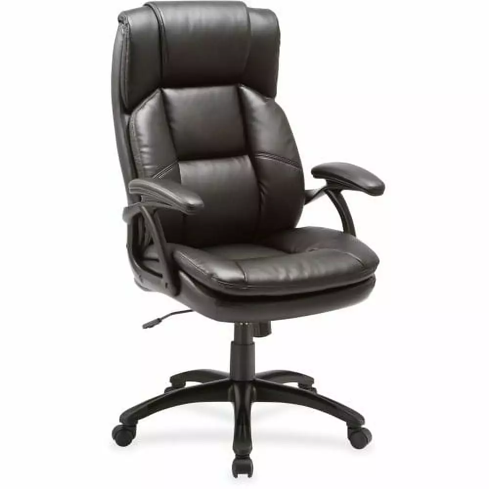 Lorell Black Base High-back Leather Chair Bonded Leather Seat and Back 27 Width x 32 Depth