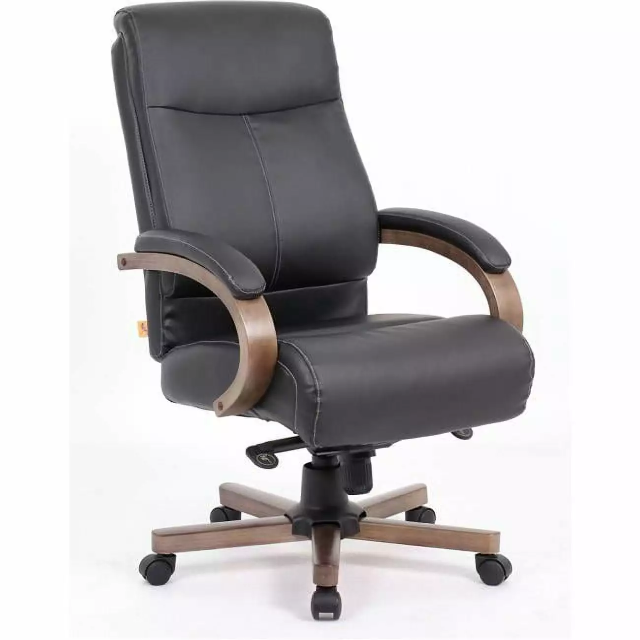 Lorell Black Wood Base Leather High-Back Executive Chair 20x22.25x47 Inches